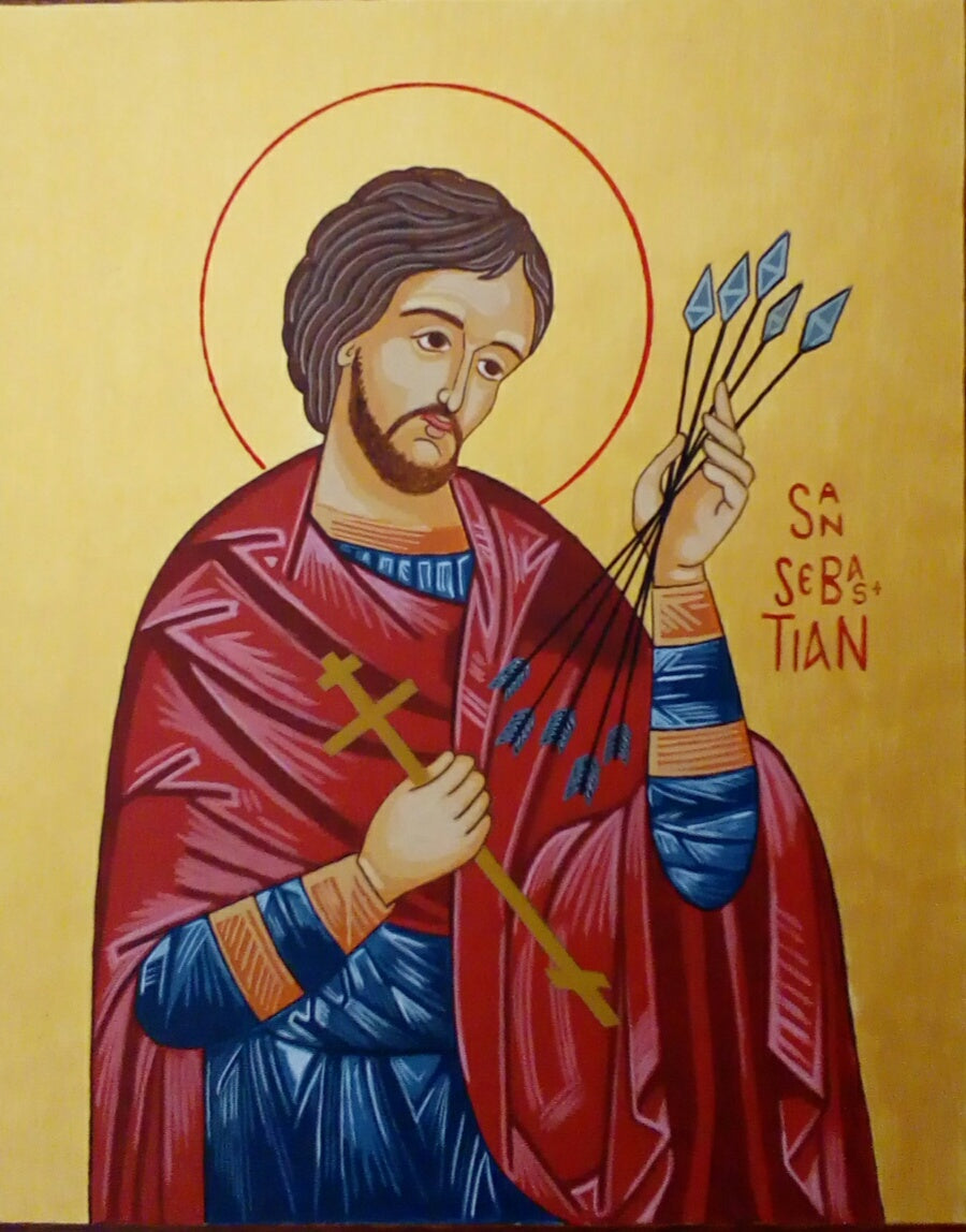 Handpainted orthodox religious icon Saint Sebastian - HandmadeIconsGreece