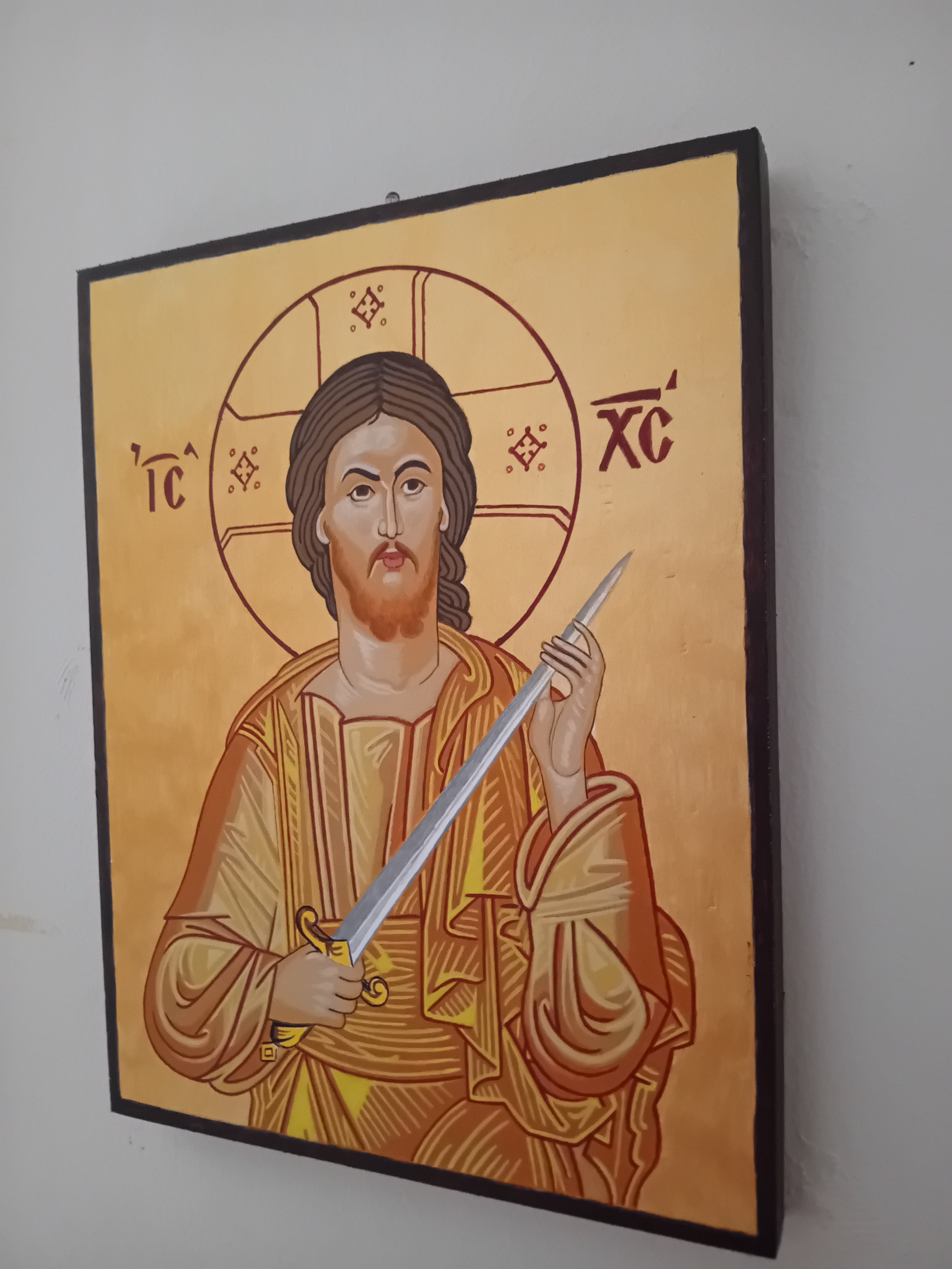 Handpainted Orthodox icon Jesus Christ with sword – HandmadeIconsGreece
