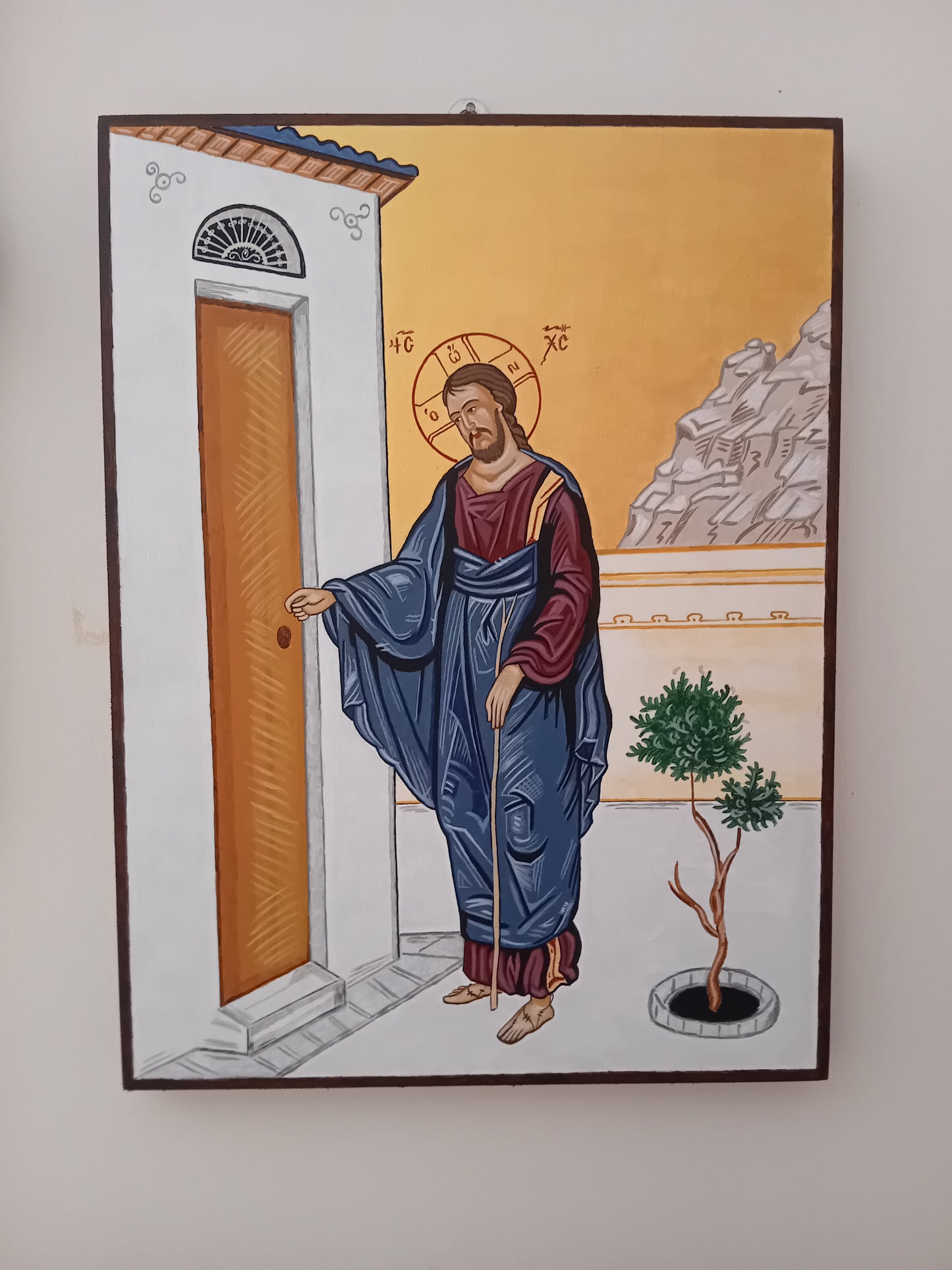 Handpainted orthodox religious icon Jesus Christ knocking the door - Handmadeiconsgreece