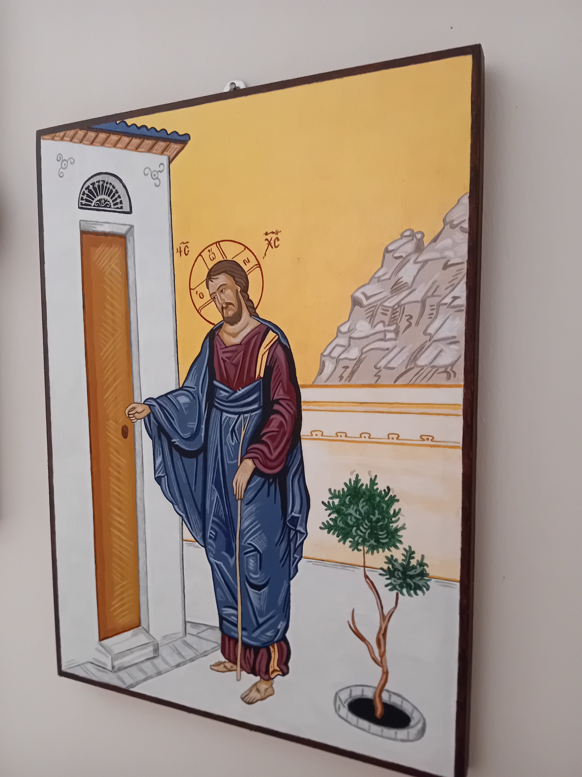 Handpainted orthodox religious icon Jesus Christ knocking the door - Handmadeiconsgreece