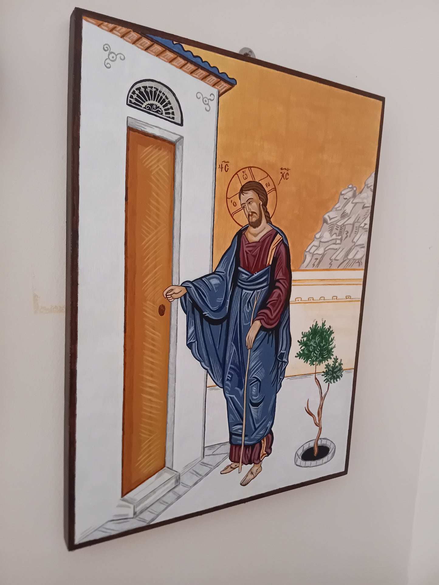 Handpainted orthodox religious icon Jesus Christ knocking the door - Handmadeiconsgreece