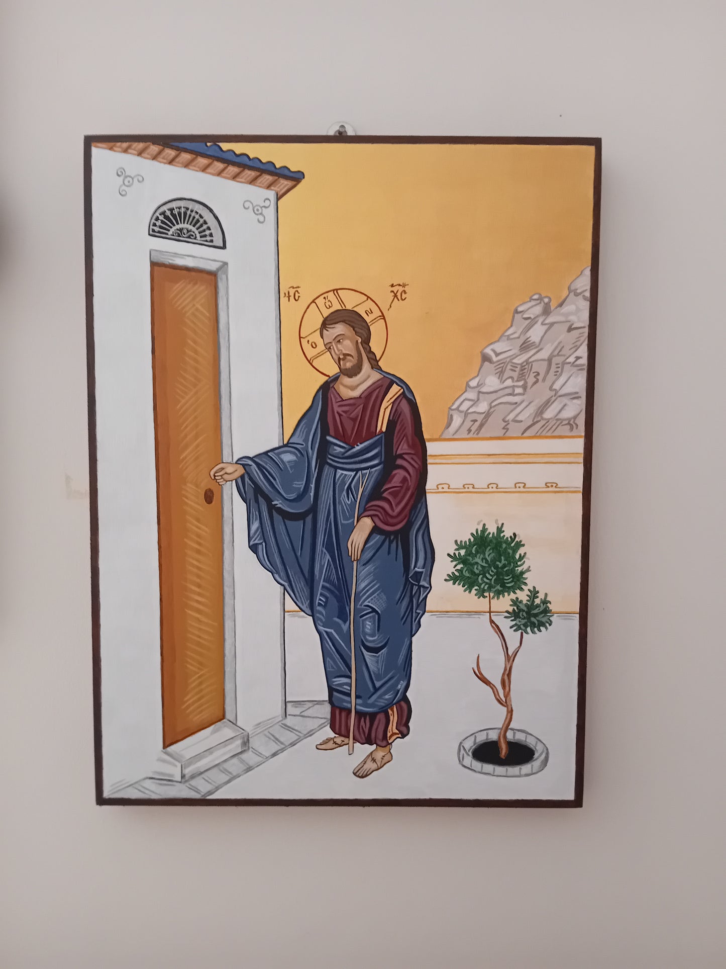 Handpainted orthodox religious icon Jesus Christ knocking the door - Handmadeiconsgreece