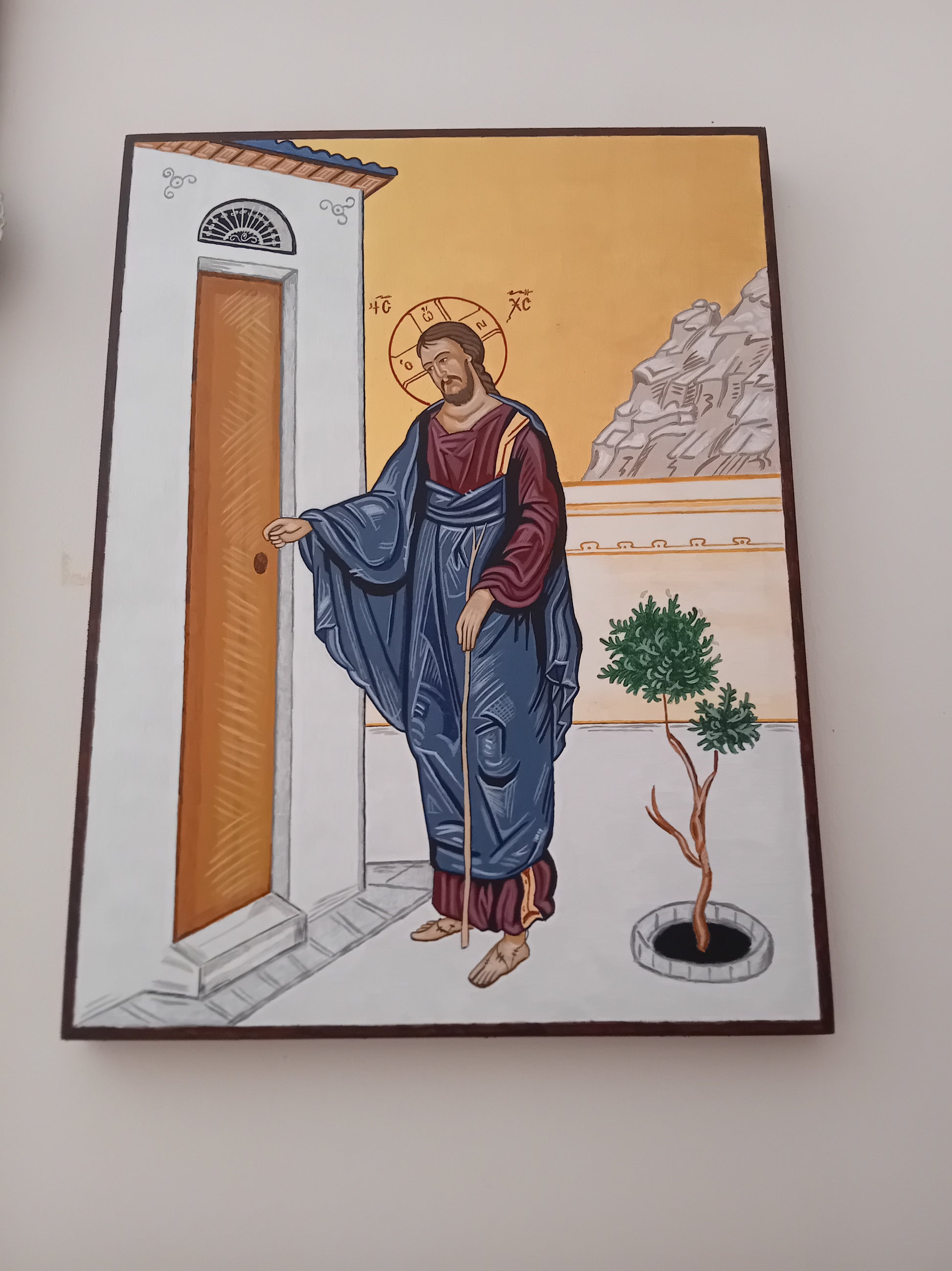 Handpainted orthodox religious icon Jesus Christ knocking the door - Handmadeiconsgreece