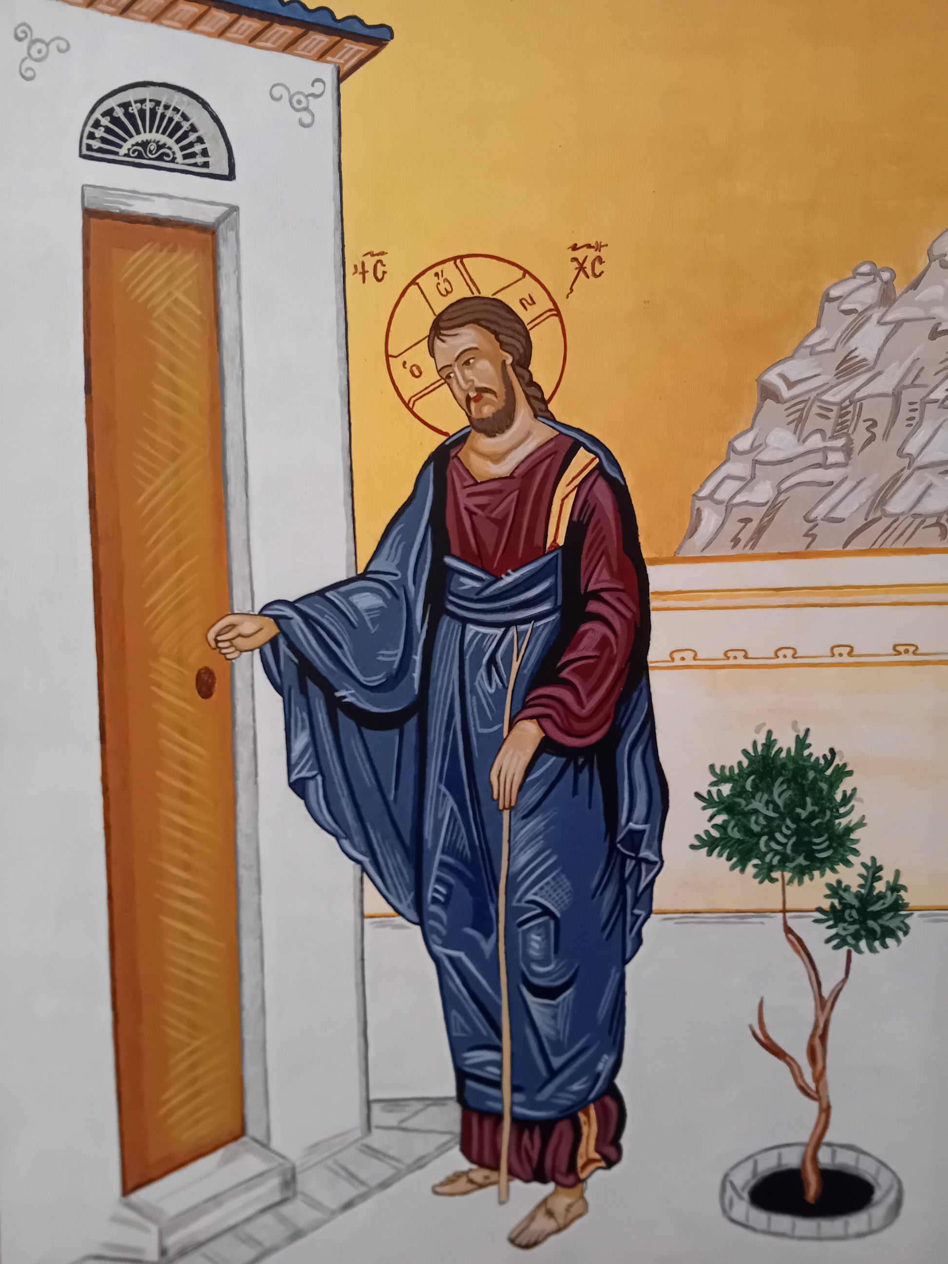 Handpainted orthodox religious icon Jesus Christ knocking the door - Handmadeiconsgreece