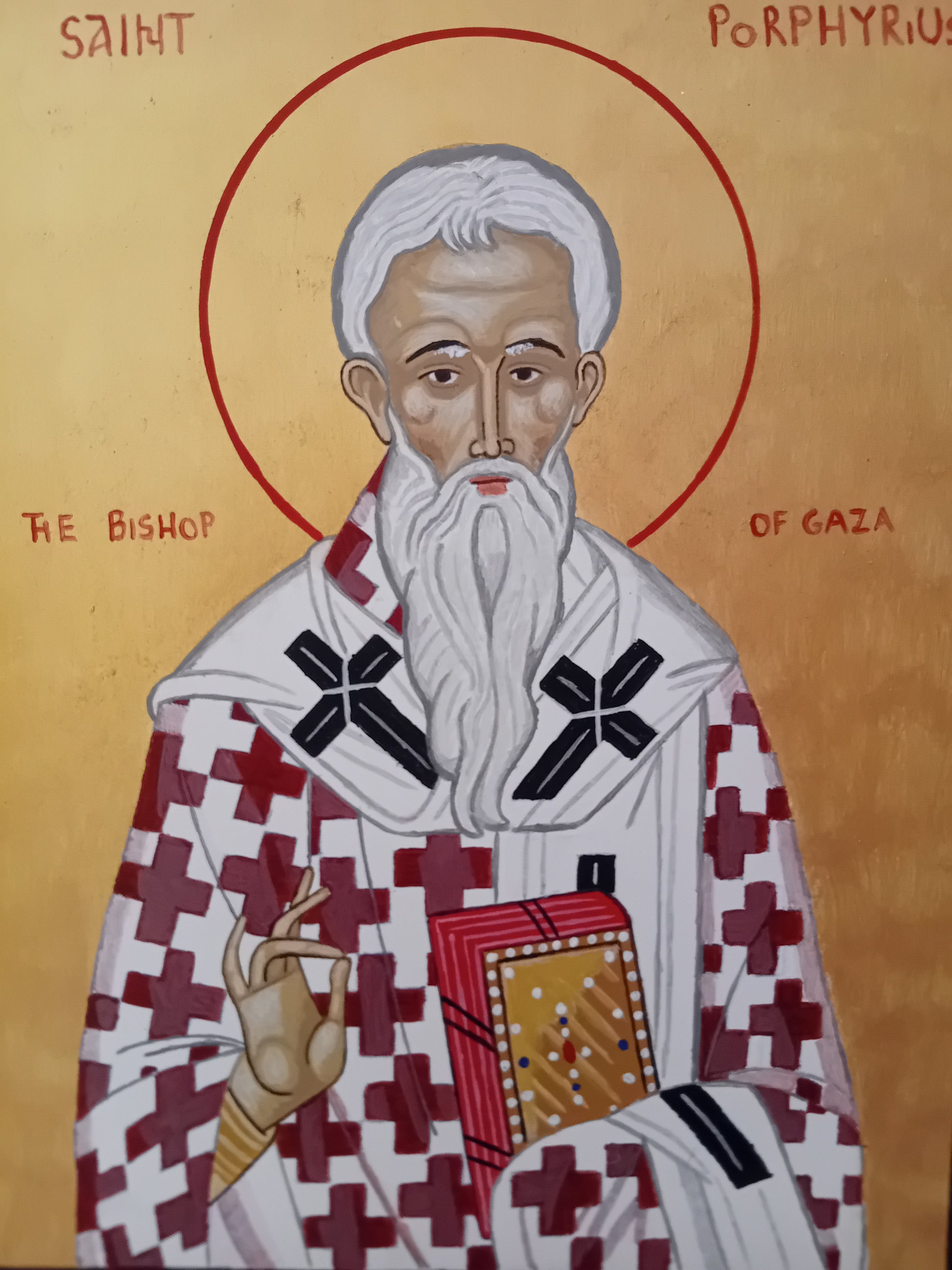 Handpanted orthodox religious icon Saint Porphyrius the Bishop of Gaza - Handmadeiconsgreece