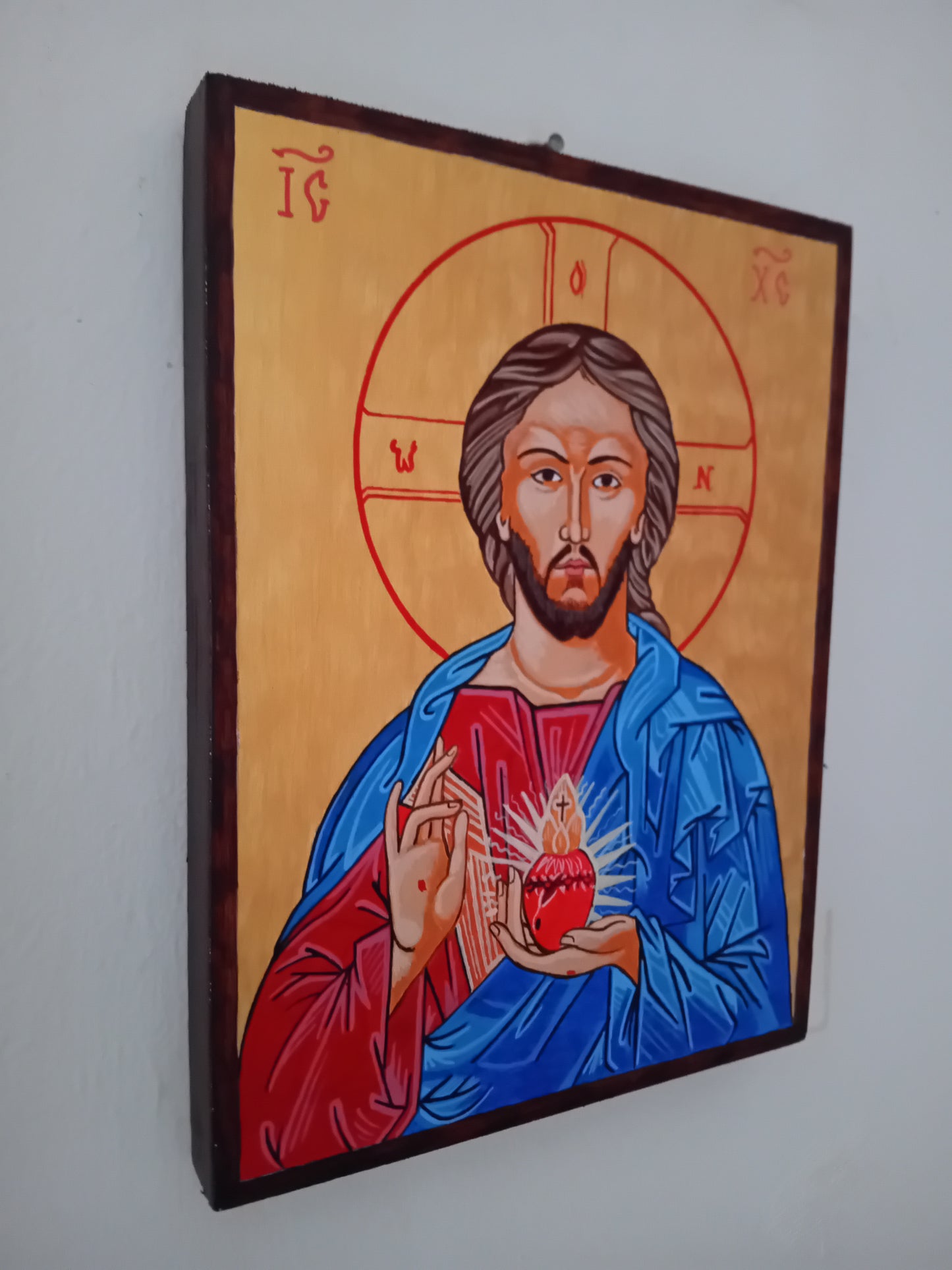 Handpainted catholic religious icon of Jesus Christ Sacred Heart - Handmadeiconsgreece 