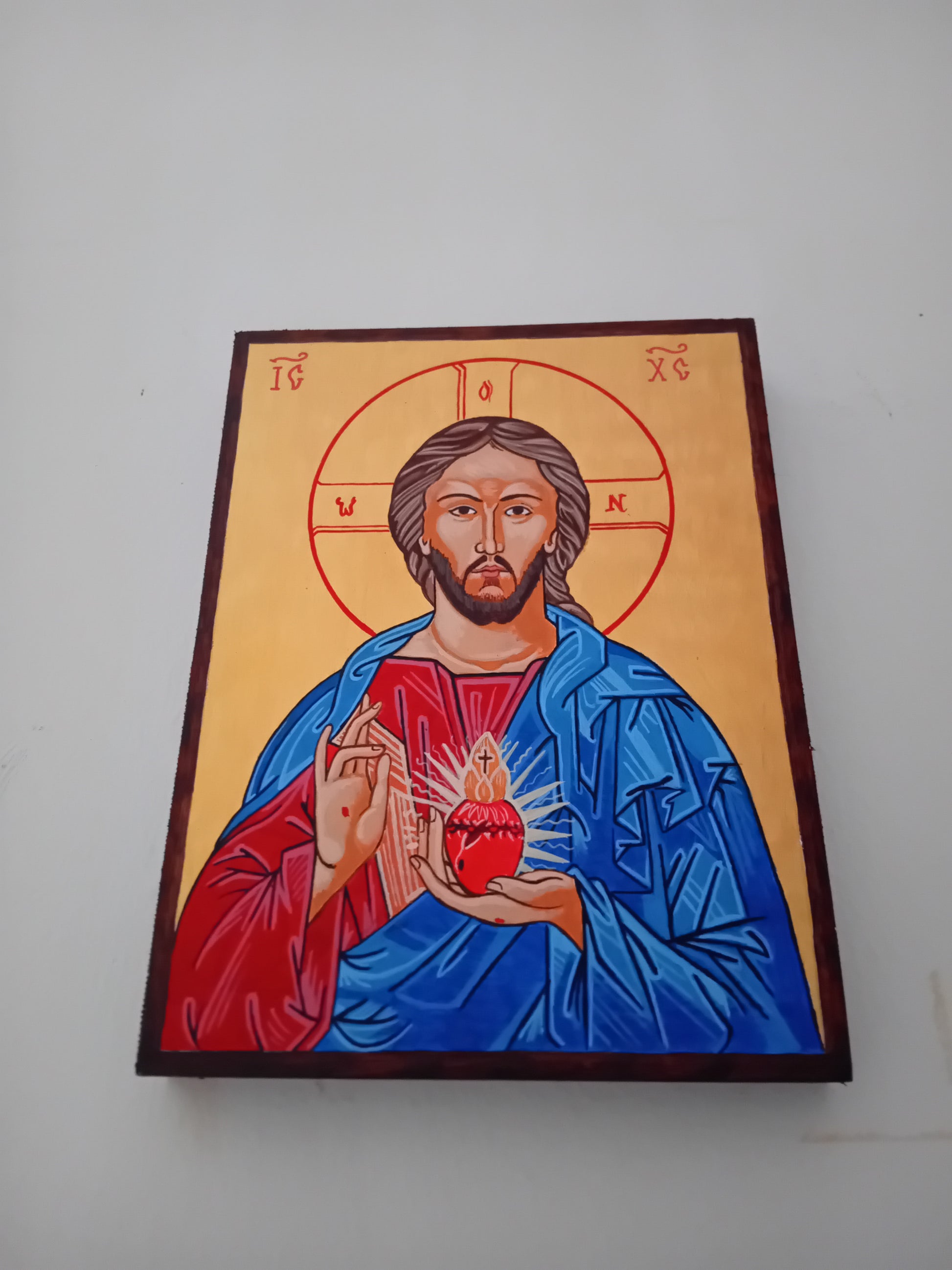 Handpainted catholic religious icon of Jesus Christ Sacred Heart - Handmadeiconsgreece 