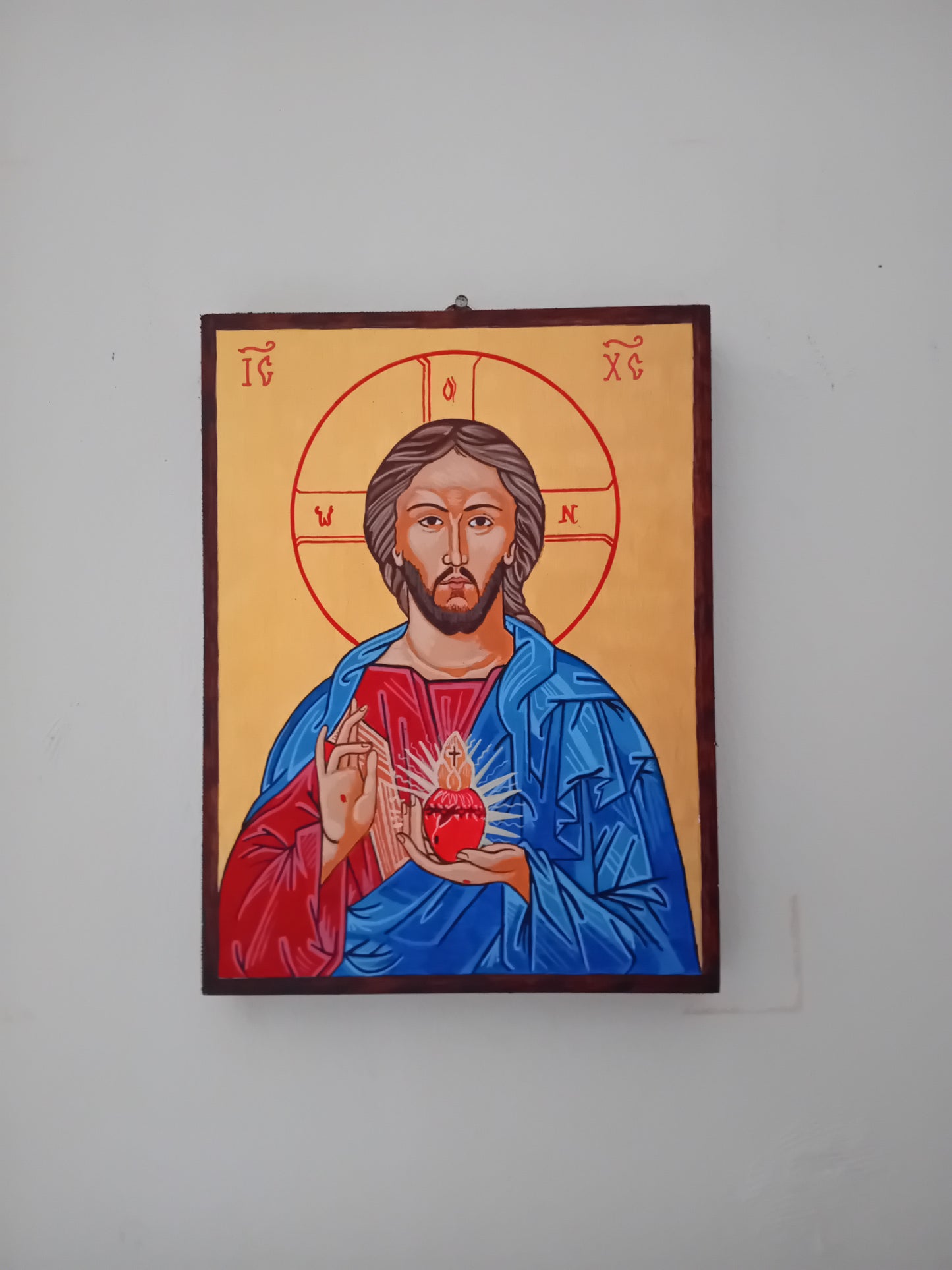 Handpainted catholic religious icon of Jesus Christ Sacred Heart - Handmadeiconsgreece 