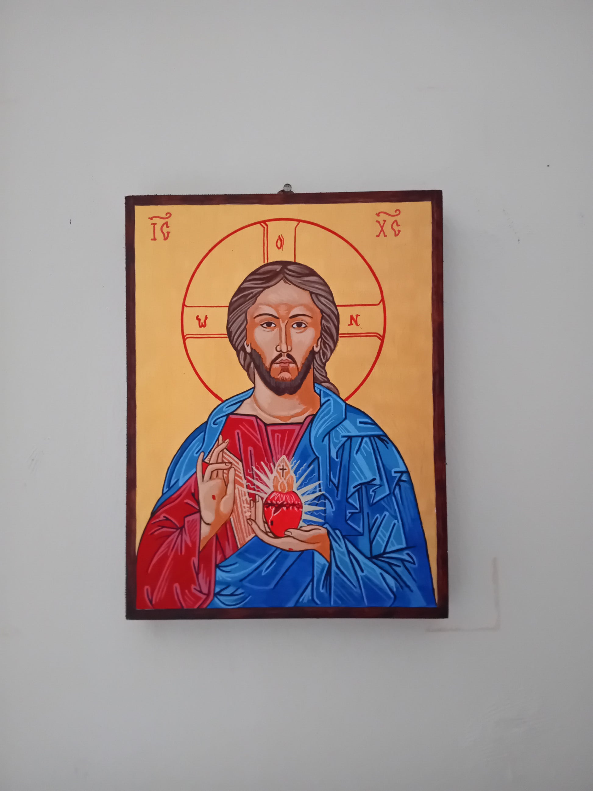 Handpainted catholic religious icon of Jesus Christ Sacred Heart - Handmadeiconsgreece 