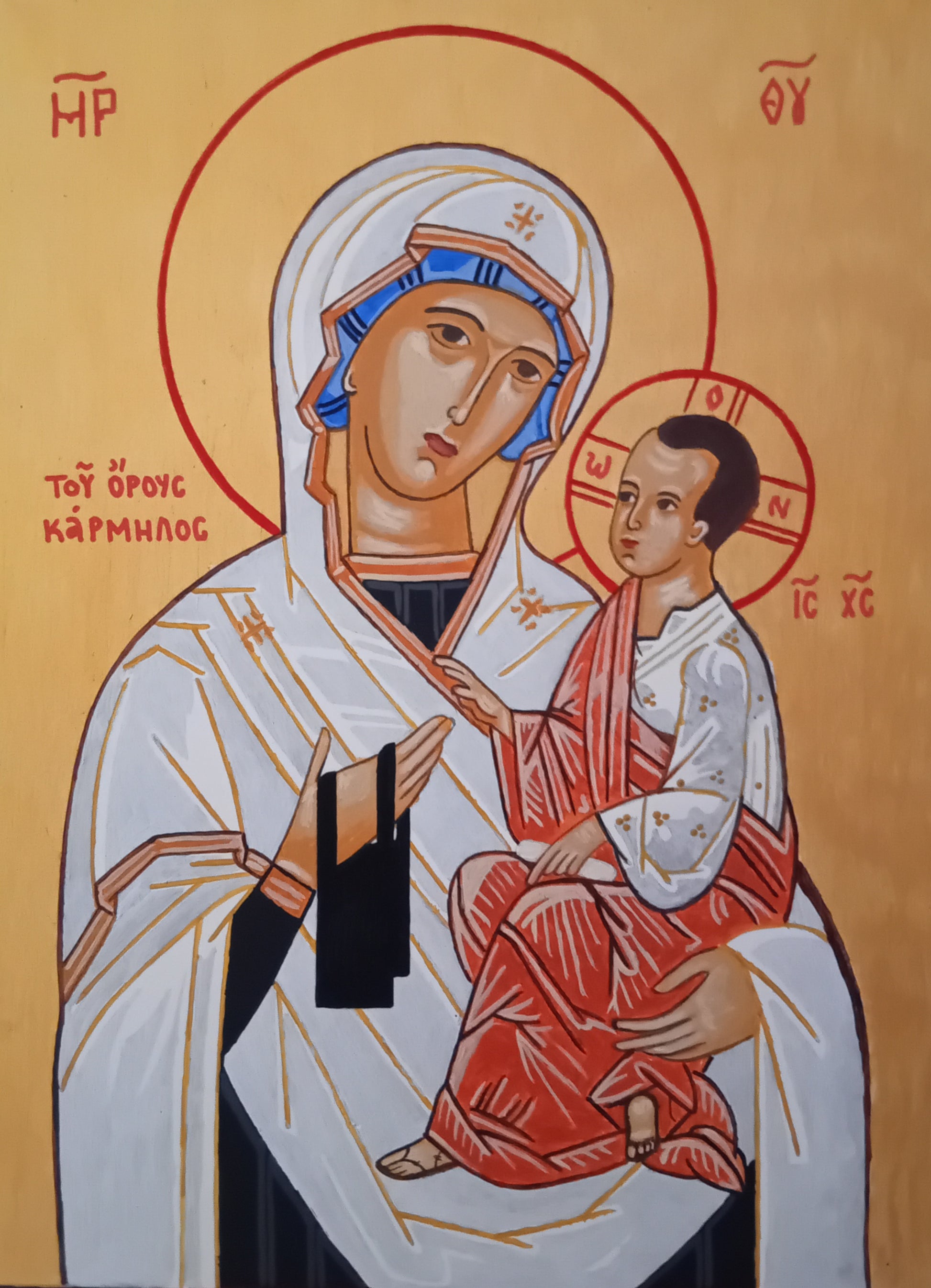 Handpainted catholic religious icon Our Lady of Mount Carmel- Handmadeiconsgreece