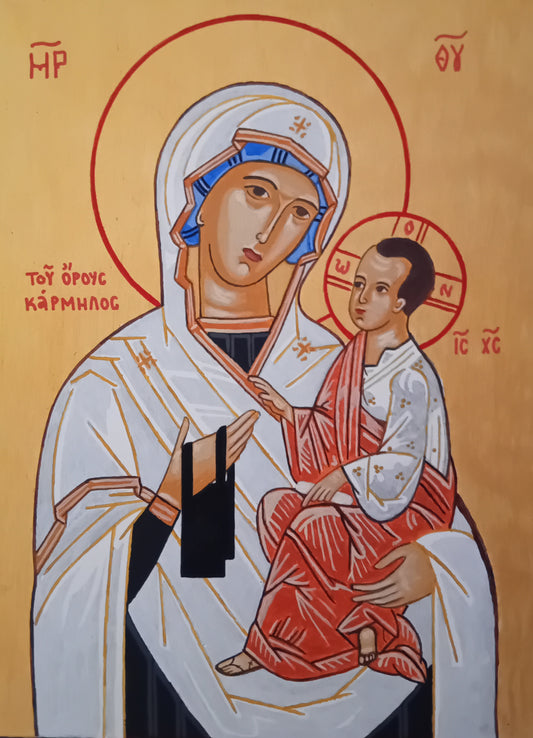 Handpainted catholic religious icon Our Lady of Mount Carmel- Handmadeiconsgreece
