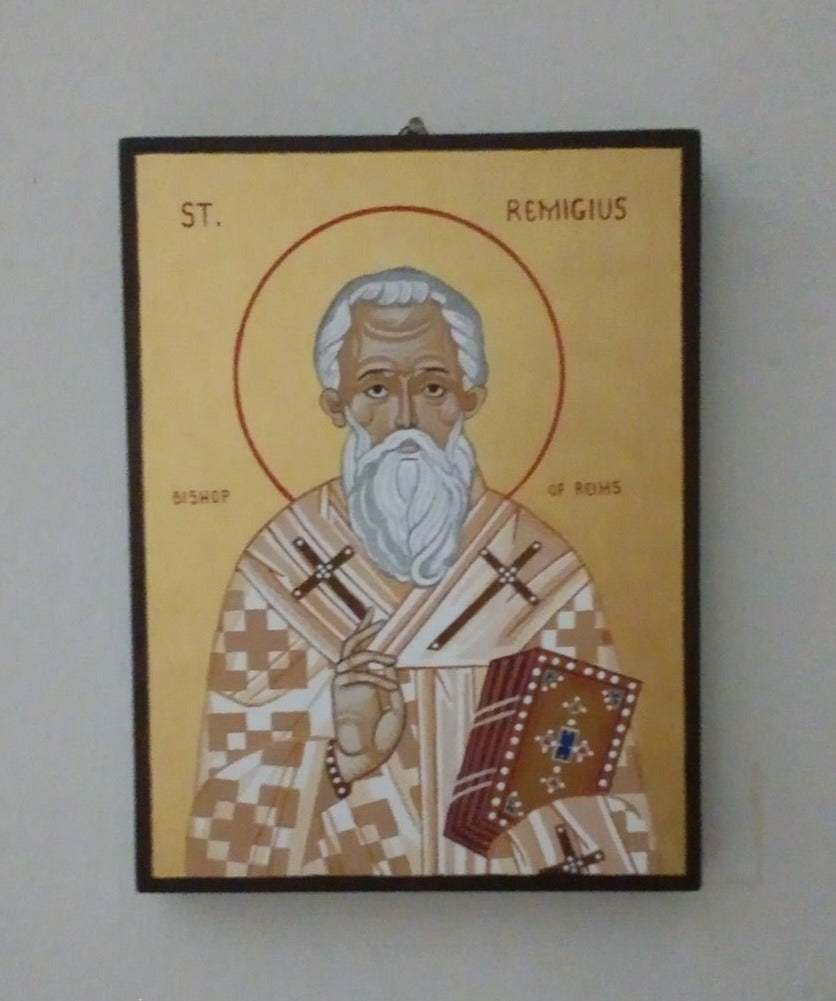 Handpainted orthodox religious icon Saint Remigius Bishop of Rheims - Handmadeiconsgreece
