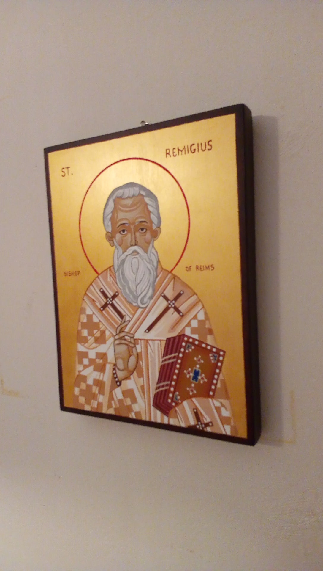 Handpainted orthodox religious icon Saint Remigius Bishop of Rheims - Handmadeiconsgreece