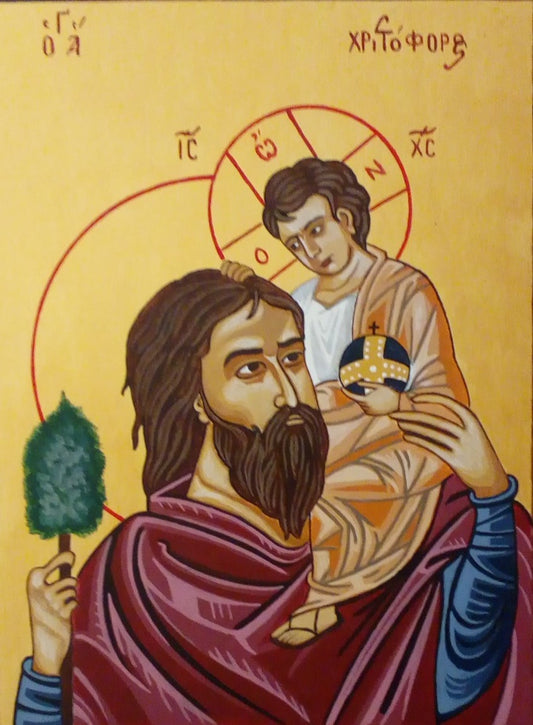 Handpainted orthodox religious icon Saint Christopher - Handmadeiconsgreece