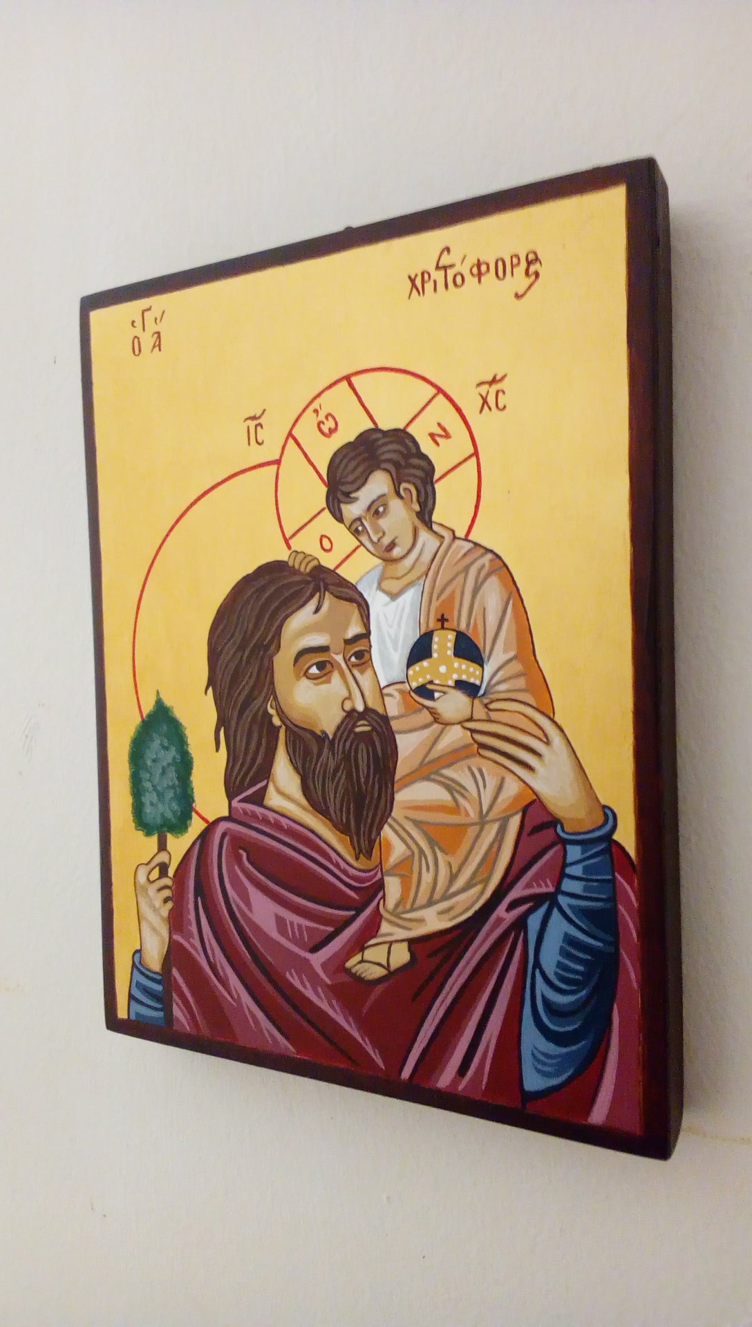 Handpainted orthodox religious icon Saint Christopher - Handmadeiconsgreece