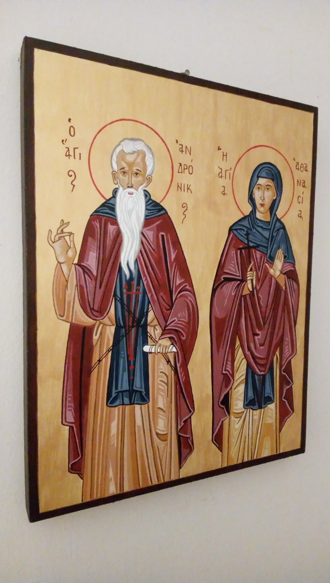 Handpainted orthodox religious icon Saints Andronicus and Athanasia - Handmadeiconsgreece