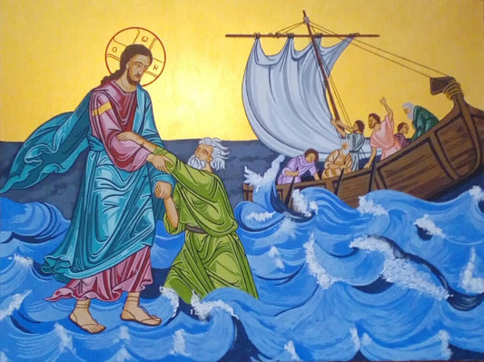 Handpainted orthodox religious icon Jesus Christ Walking on the Sea - Handmadeiconsgreece