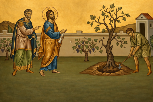 Handpainted orthodox religious icon of the Parable of the Barren Fig  - Handmadeiconsgreece 