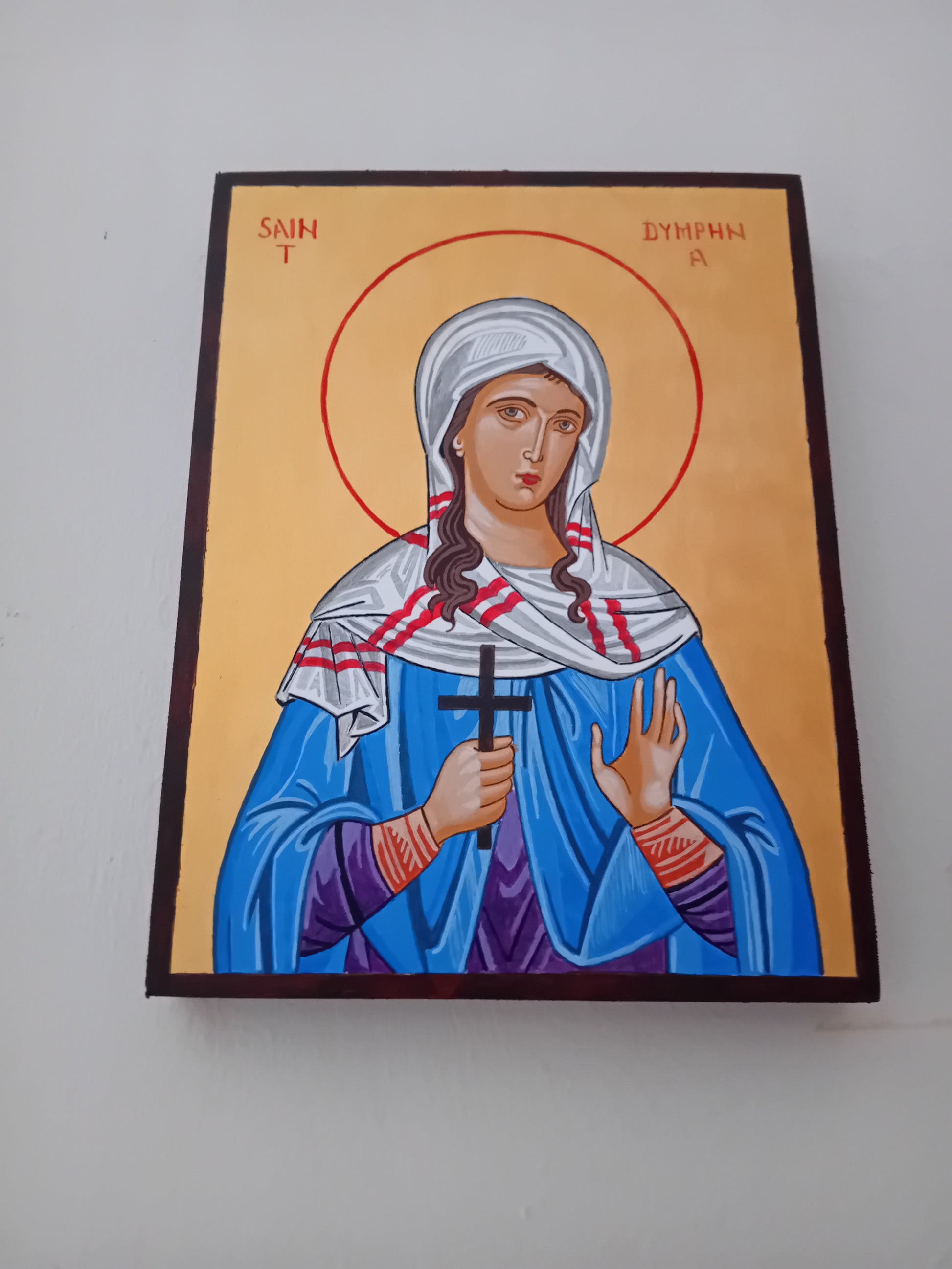 Handpainted orthodox religious icon Saint Dymphna - Handmadeiconsgreece