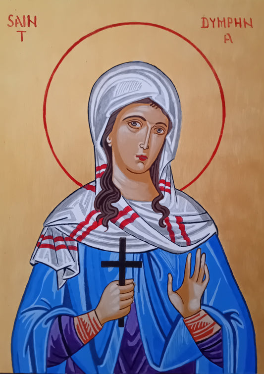 Handpainted orthodox religious icon Saint Dymphna - Handmadeiconsgreece