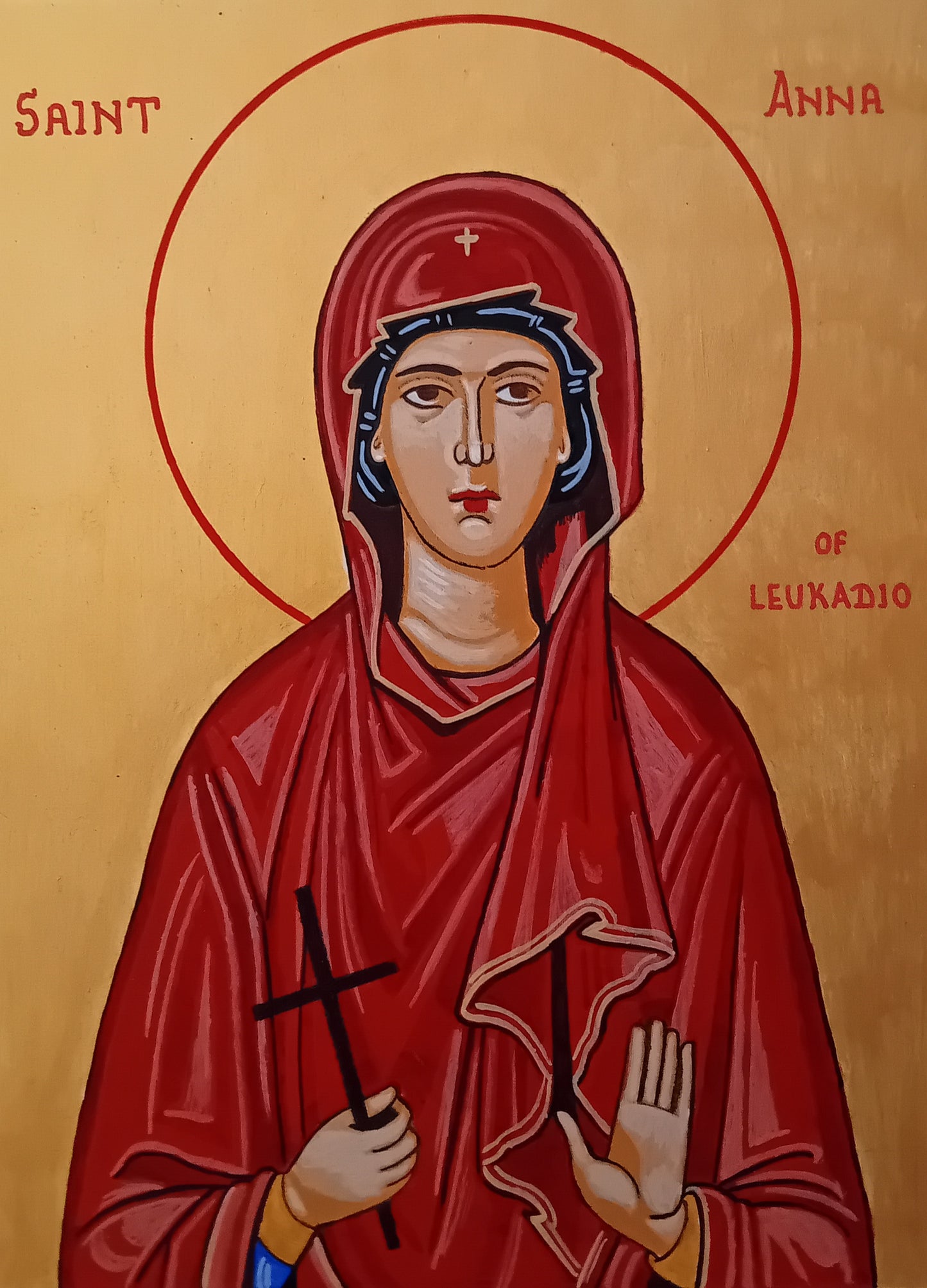 Handpainted orthodox religious icon Saint Anna of Leukadio - Handmadeiconsgreece
