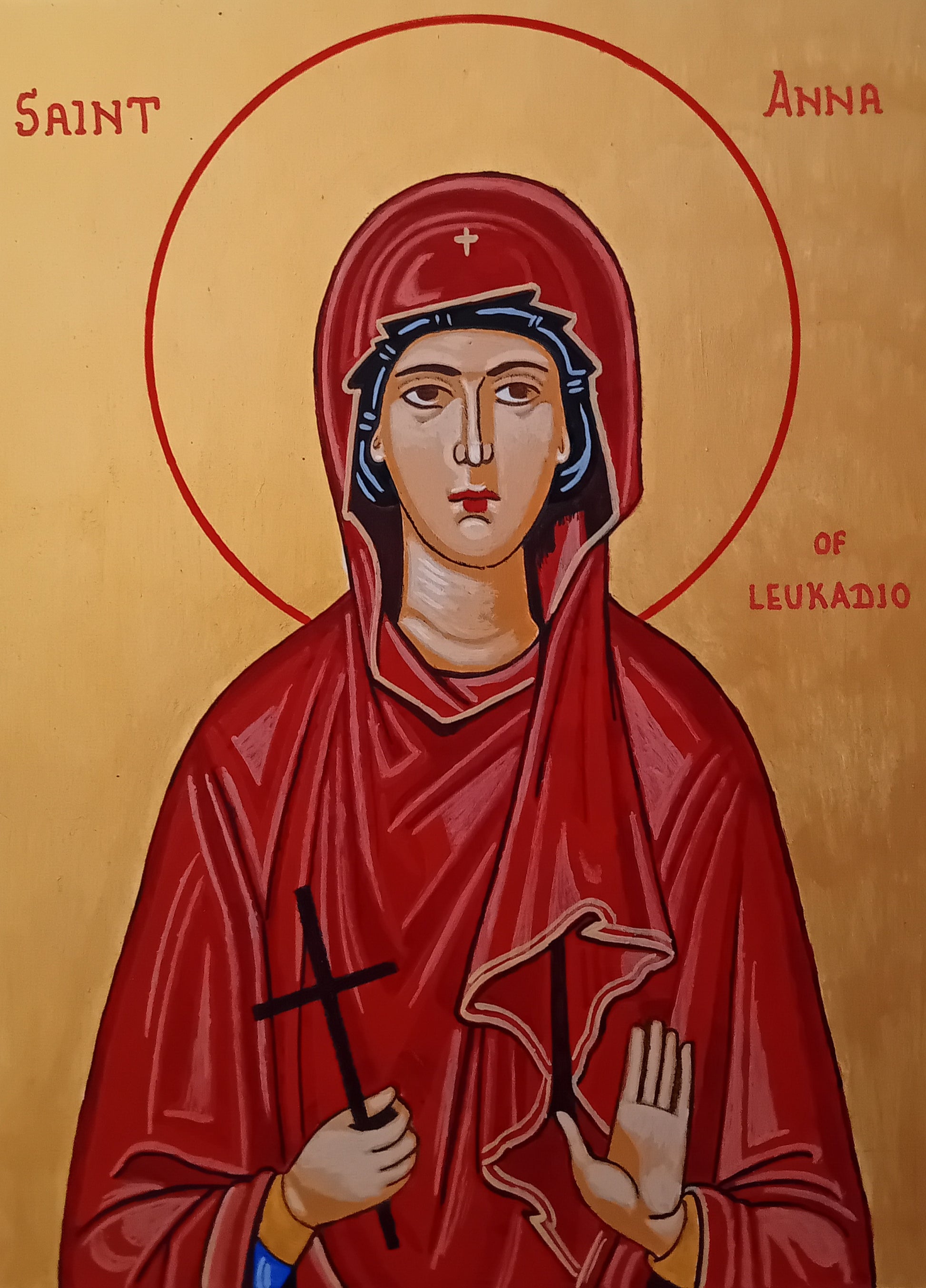 Handpainted orthodox religious icon Saint Anna of Leukadio - Handmadeiconsgreece