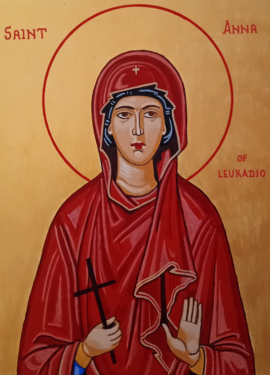 Handpainted orthodox religious icon Saint Anna of Leukadio - Handmadeiconsgreece