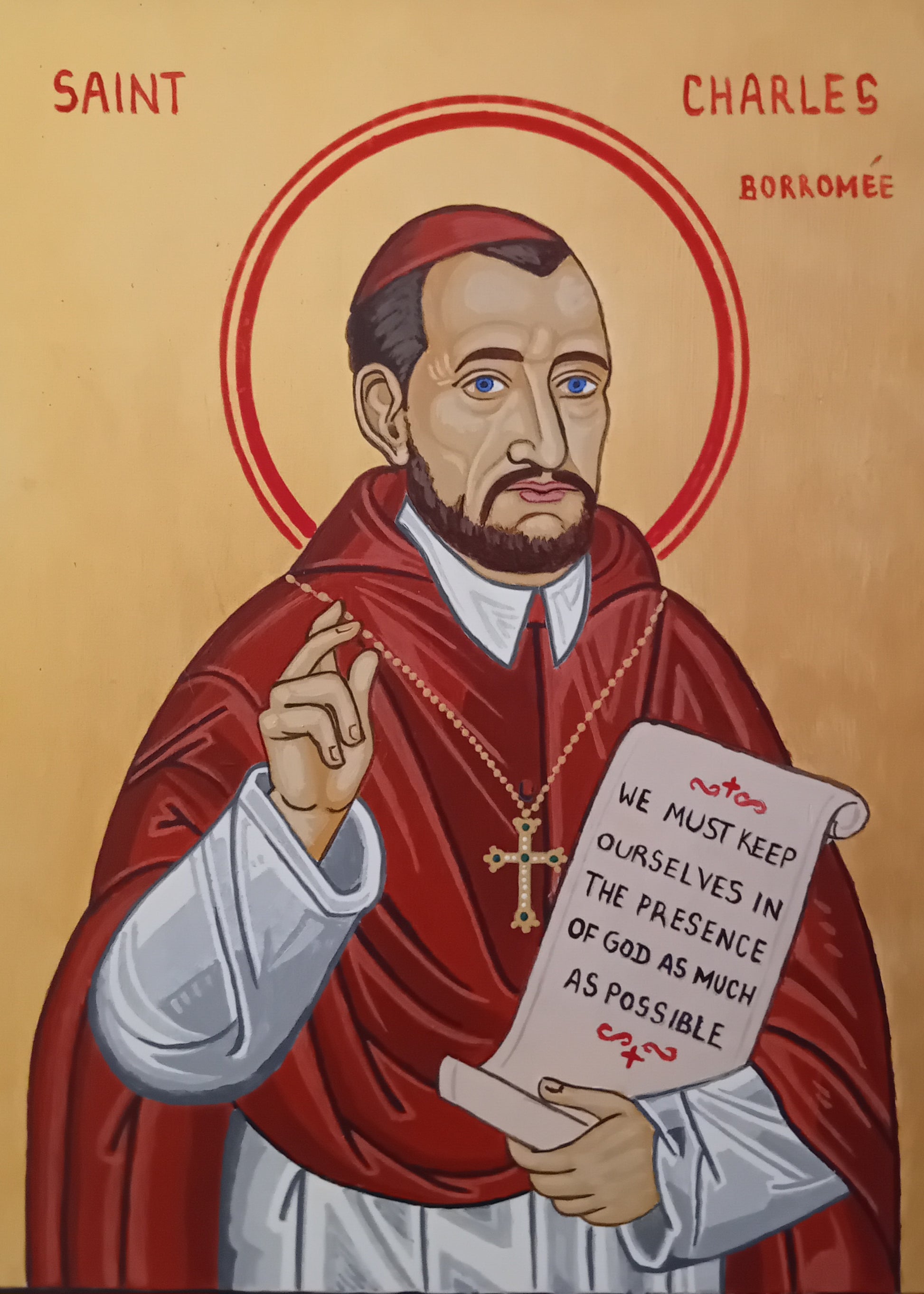 Handpainted catholic religious icon Saint Charles Borromeo - Handmadeiconsgreece