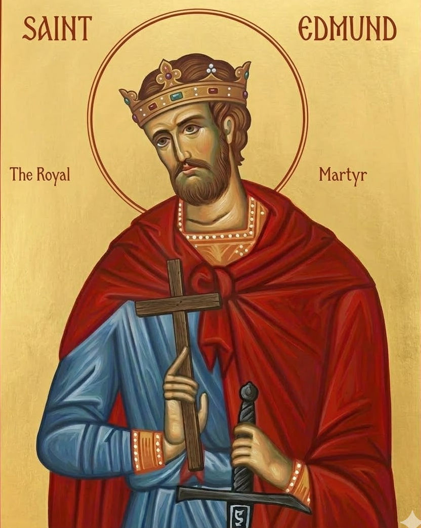 Handpainted catholic religious icon of Saint Edmund the King Martyr - Handmadeiconsgreece 