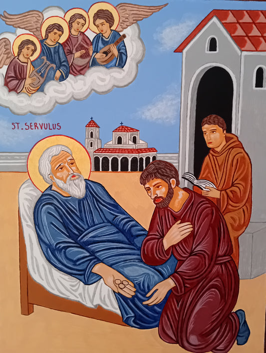 Handpainted catholic religious icon Saint Servulus of Rome - Handmadeiconsgreece