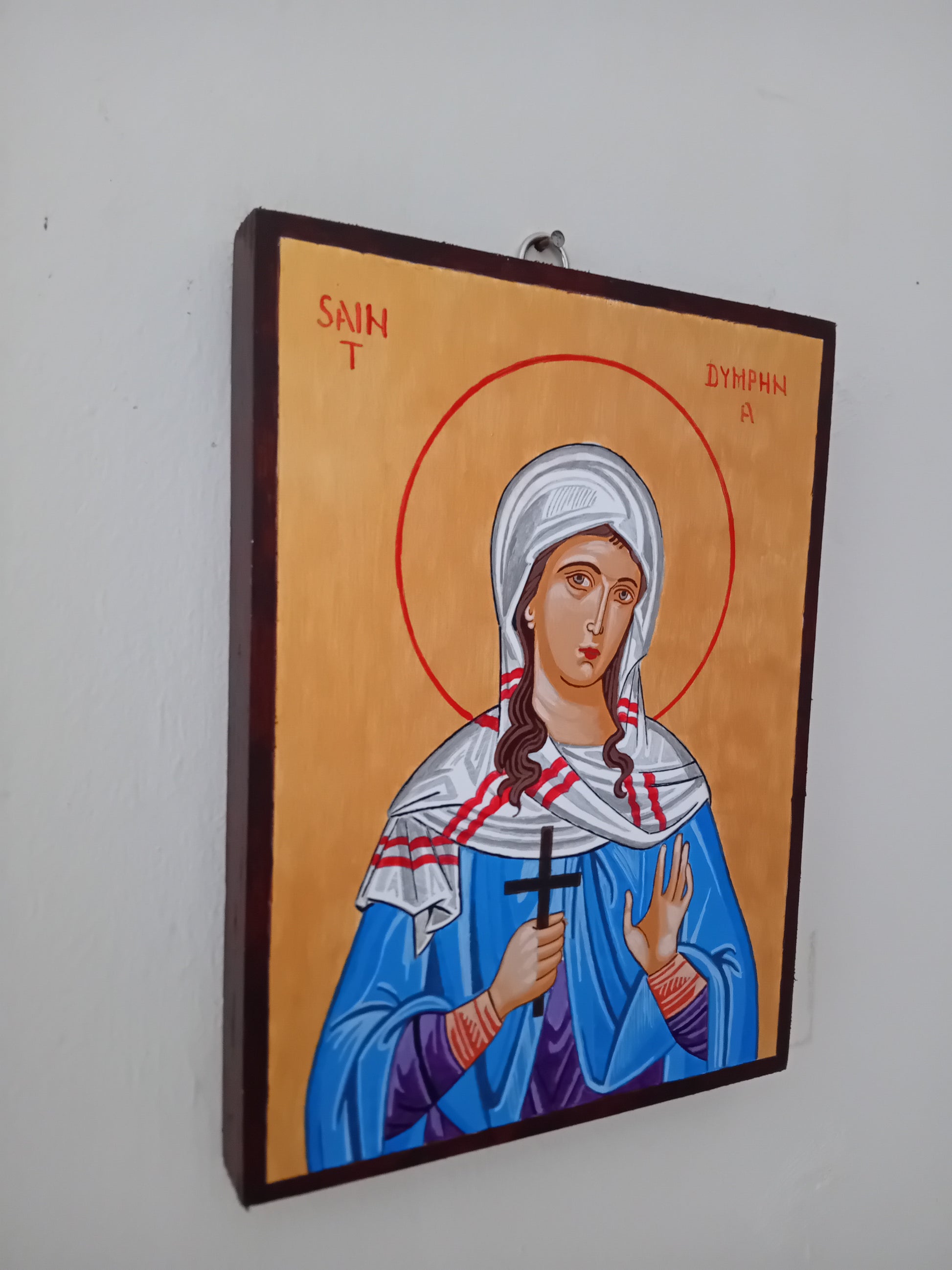 Handpainted orthodox religious icon Saint Dymphna - Handmadeiconsgreece