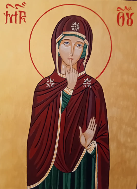 Handpainted orthodox religious icon of Virgin Mary in Silence - Handmadeiconsgreece 