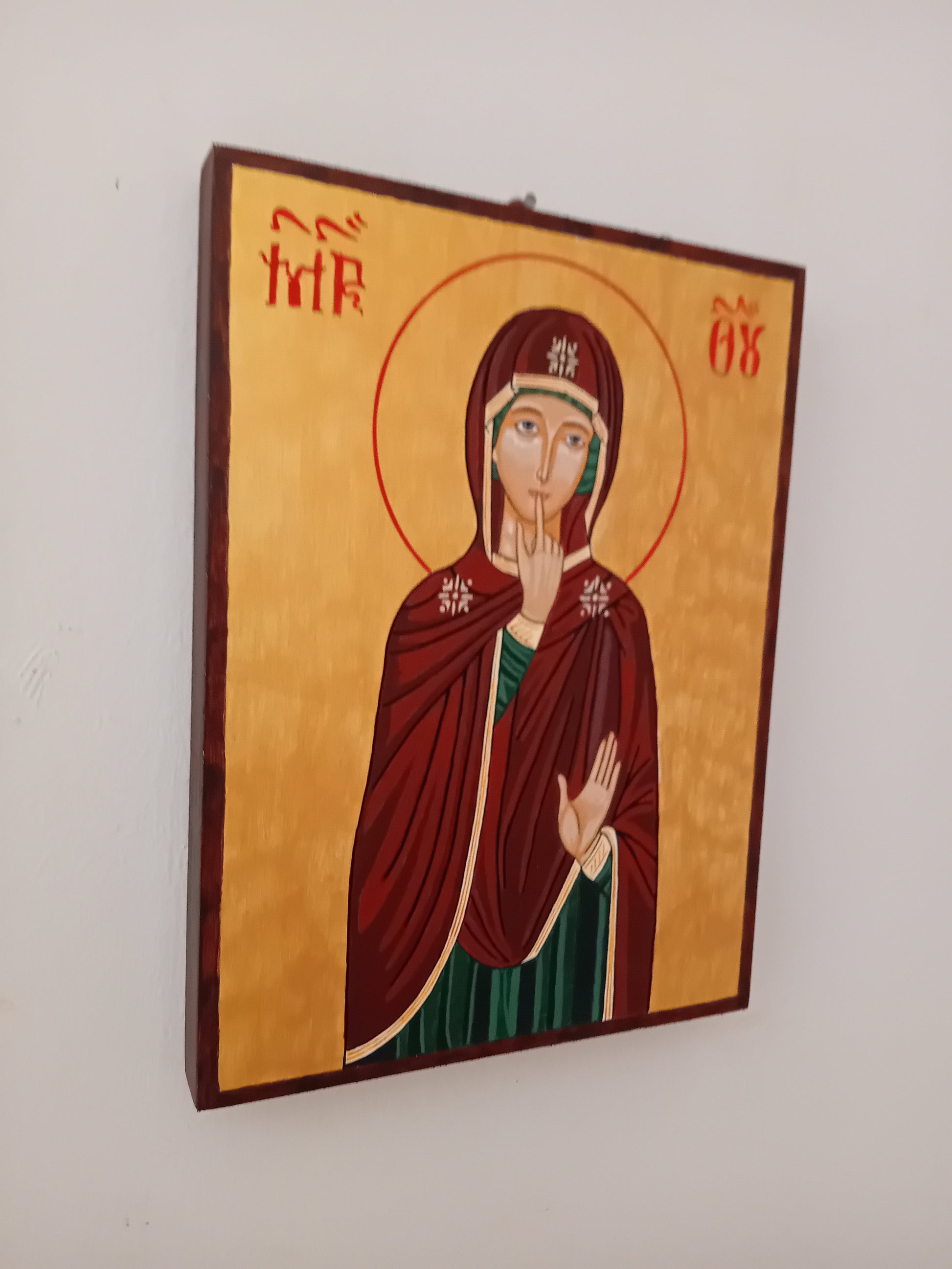 Handpainted orthodox religious icon of Virgin Mary in Silence - Handmadeiconsgreece 