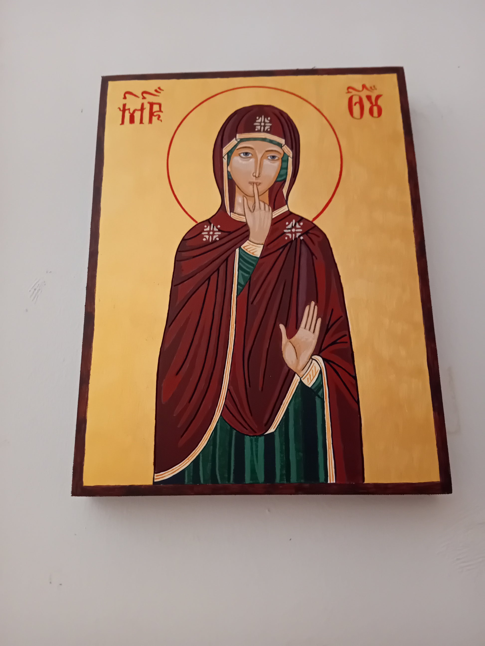 Handpainted orthodox religious icon of Virgin Mary in Silence - Handmadeiconsgreece 