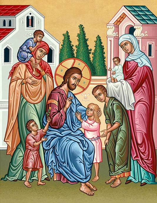 Handpainted orthodox religious icon Jesus Christ Blessing the Children - Handmadeiconsgreece