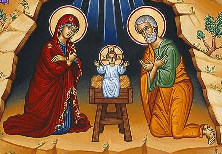 Handpainted orthodox religious icon Nativity of Jesus Christ - Handmadeiconsgreece