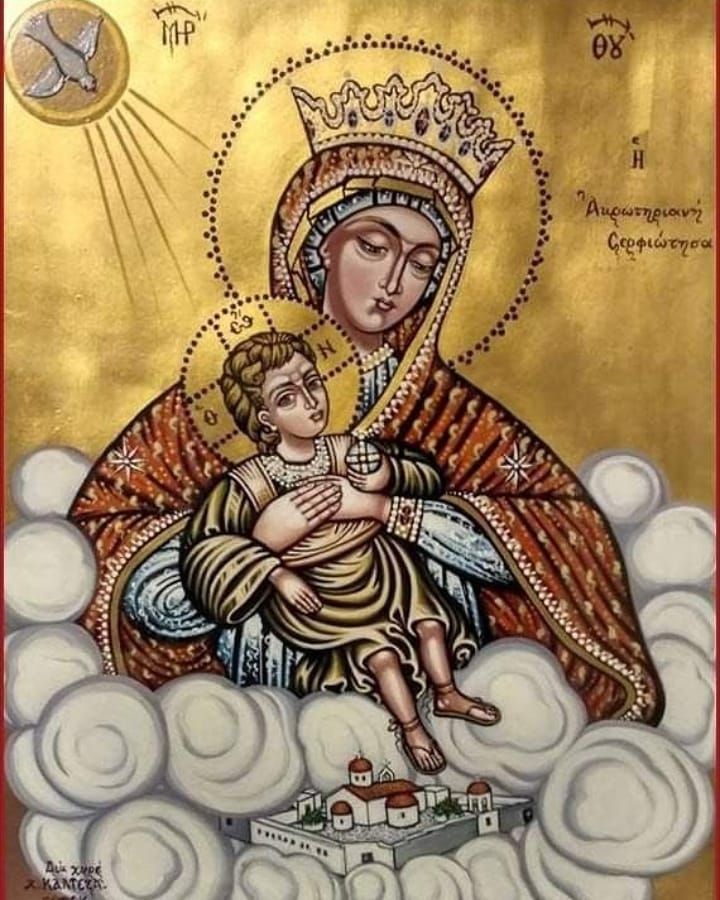 Handpainted orthodox religious icon Panagia Akrotiriani- Handmadeiconsgreece