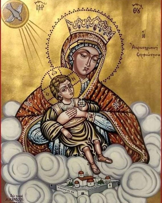 Handpainted orthodox religious icon Panagia Akrotiriani- Handmadeiconsgreece