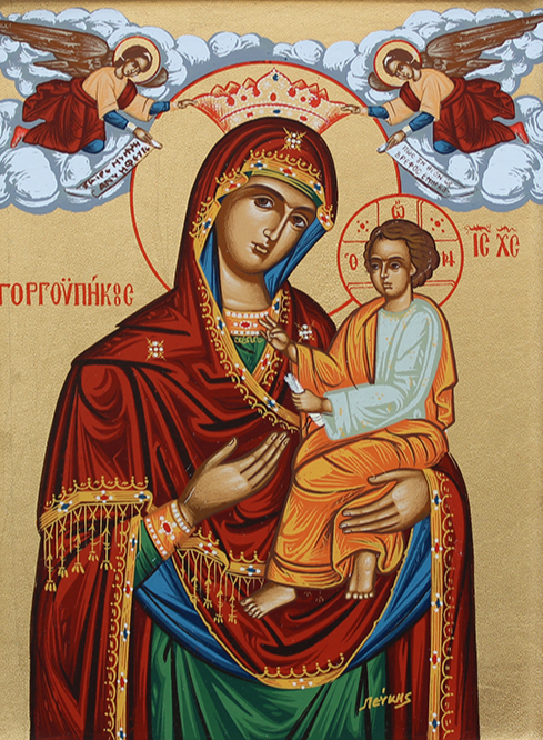Handpainted orthodox religious icon Panagia Gorgoepikoos - Handmadeiconsgreece