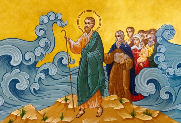 Handpainted orthodox religious icon Prophet Moses Crossing the Red Sea - Handmadeiconsgreece