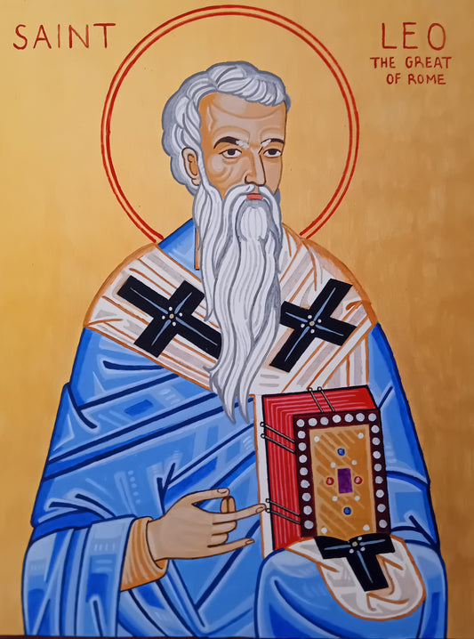 Handpainted orthodox religious icon Saint Leo the Great - HandmadeIconsGreece