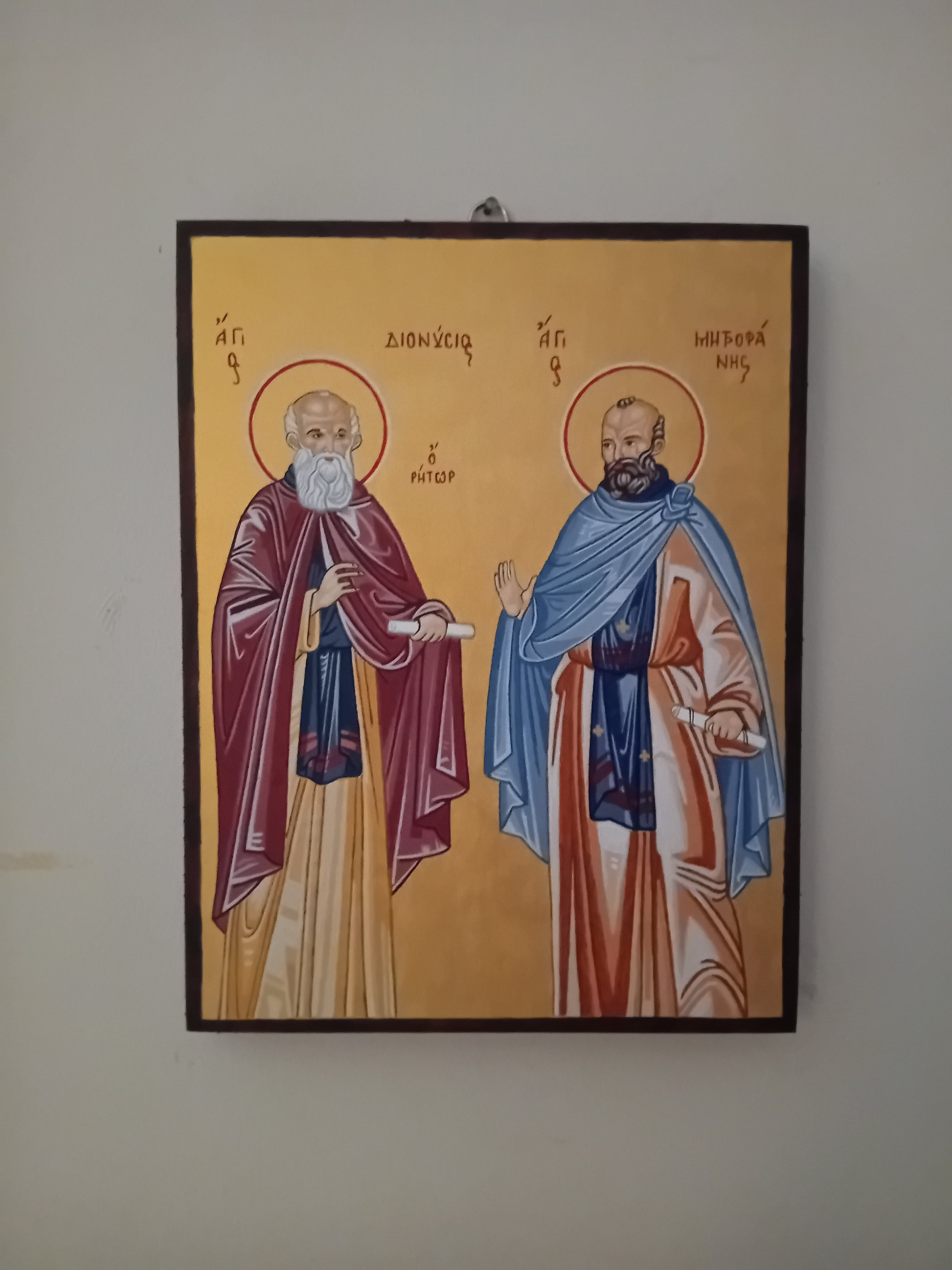 Handpainted orthodox religious icon of Saints Dionysius the Rhetor and Metrophanes the Spiritual - Handmadeiconsgreece 
