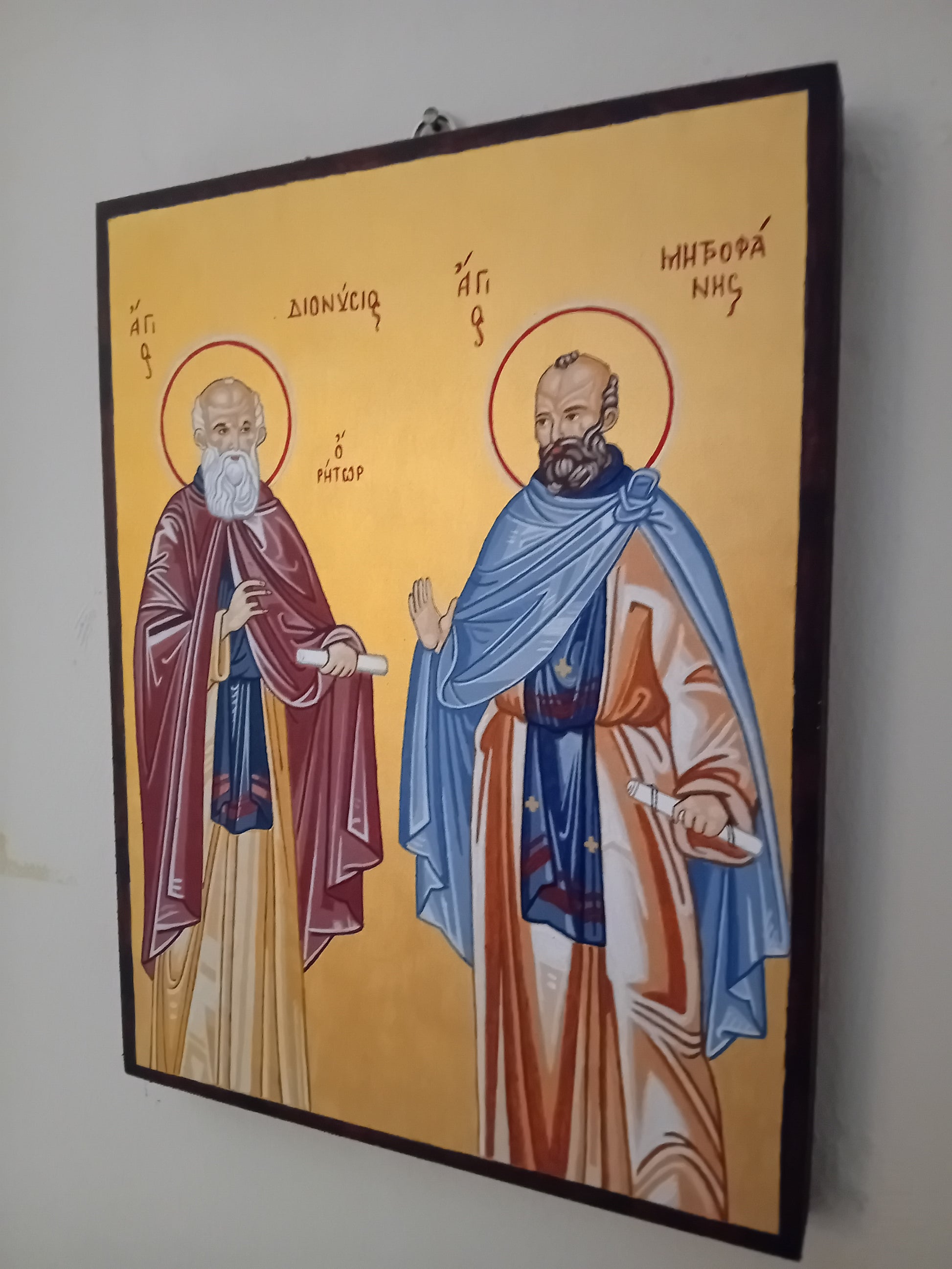 Handpainted orthodox religious icon of Saints Dionysius the Rhetor and Metrophanes the Spiritual - Handmadeiconsgreece 