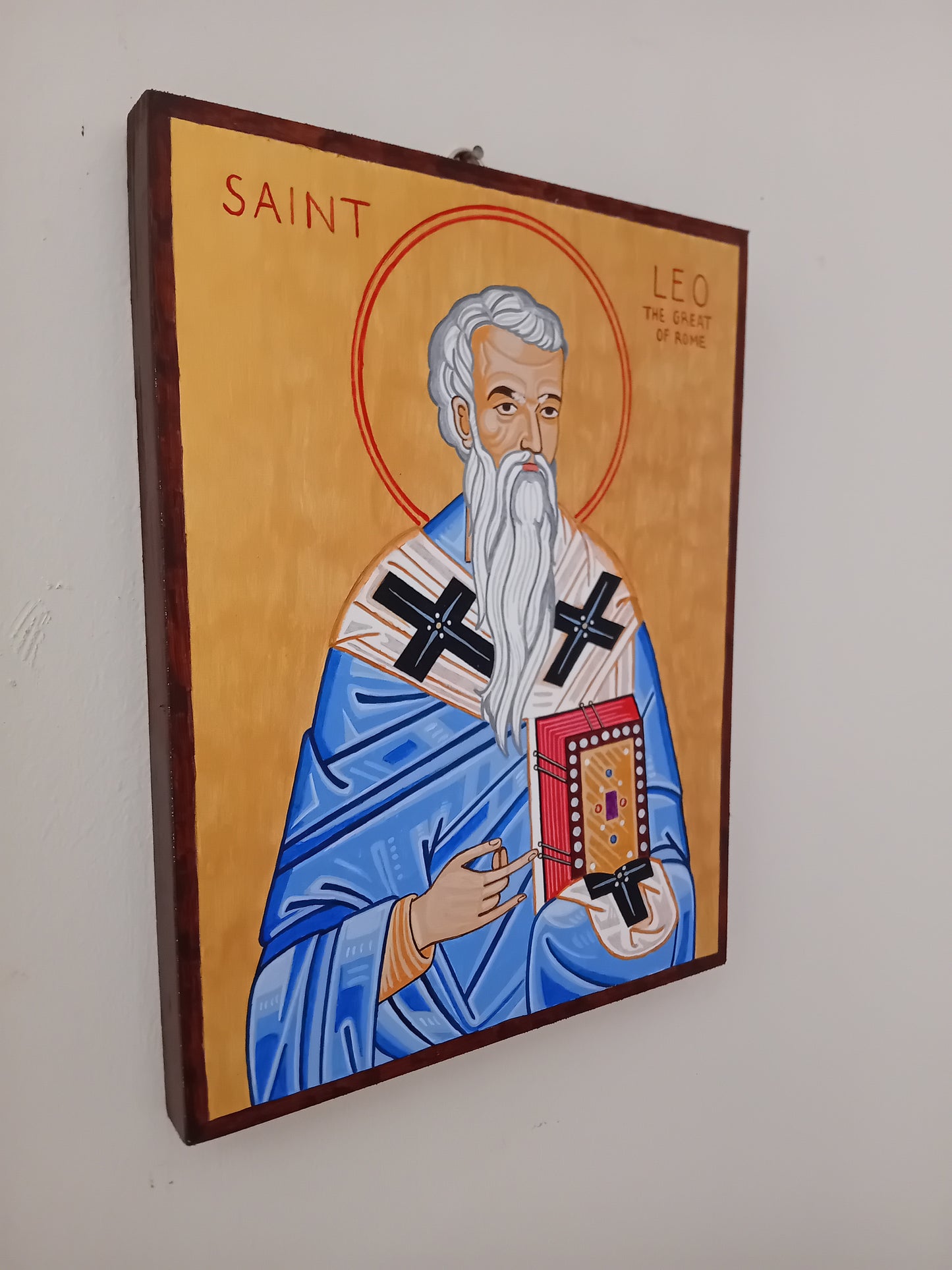 Handpainted orthodox religious icon Saint Leo the Great - HandmadeIconsGreece
