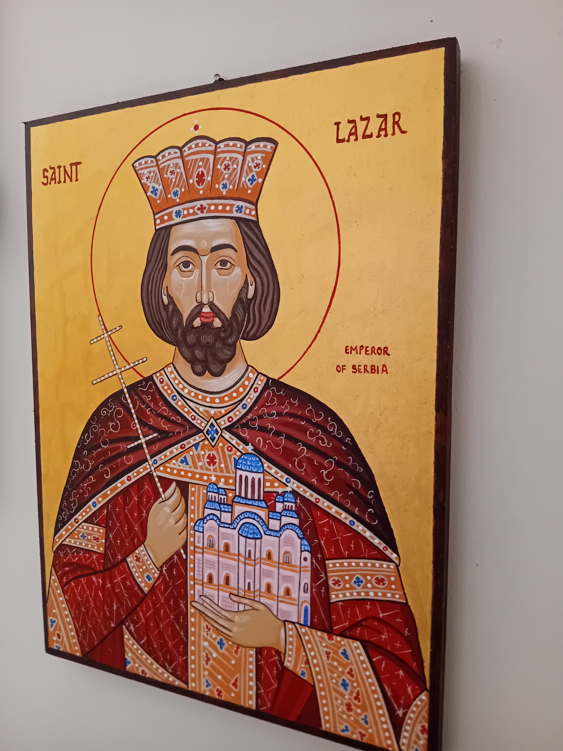 Handpainted orthodox religious icon Saint Lazar Emperor of Serbia - Handmadeiconsgreece