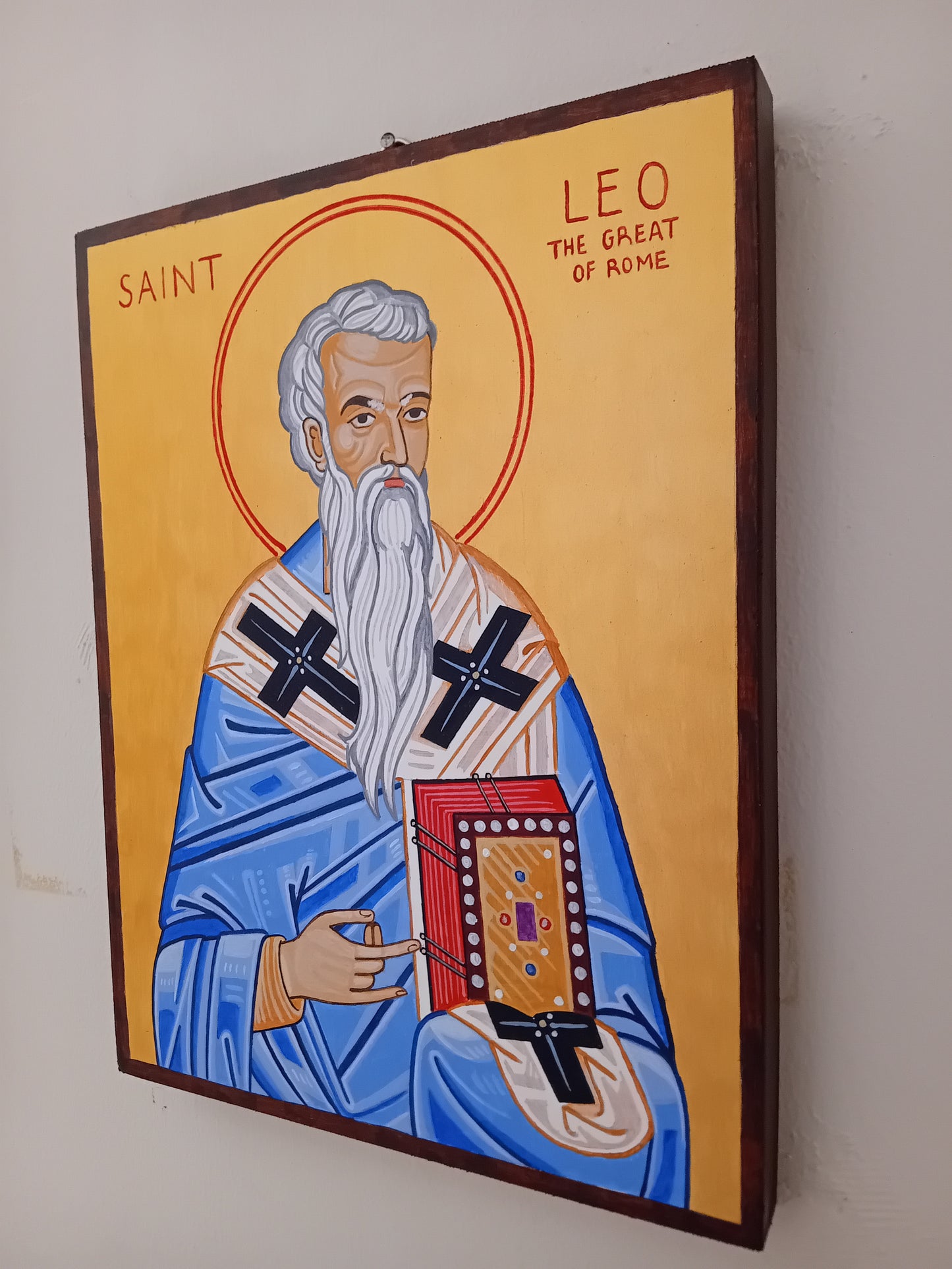 Handpainted orthodox religious icon Saint Leo the Great - HandmadeIconsGreece