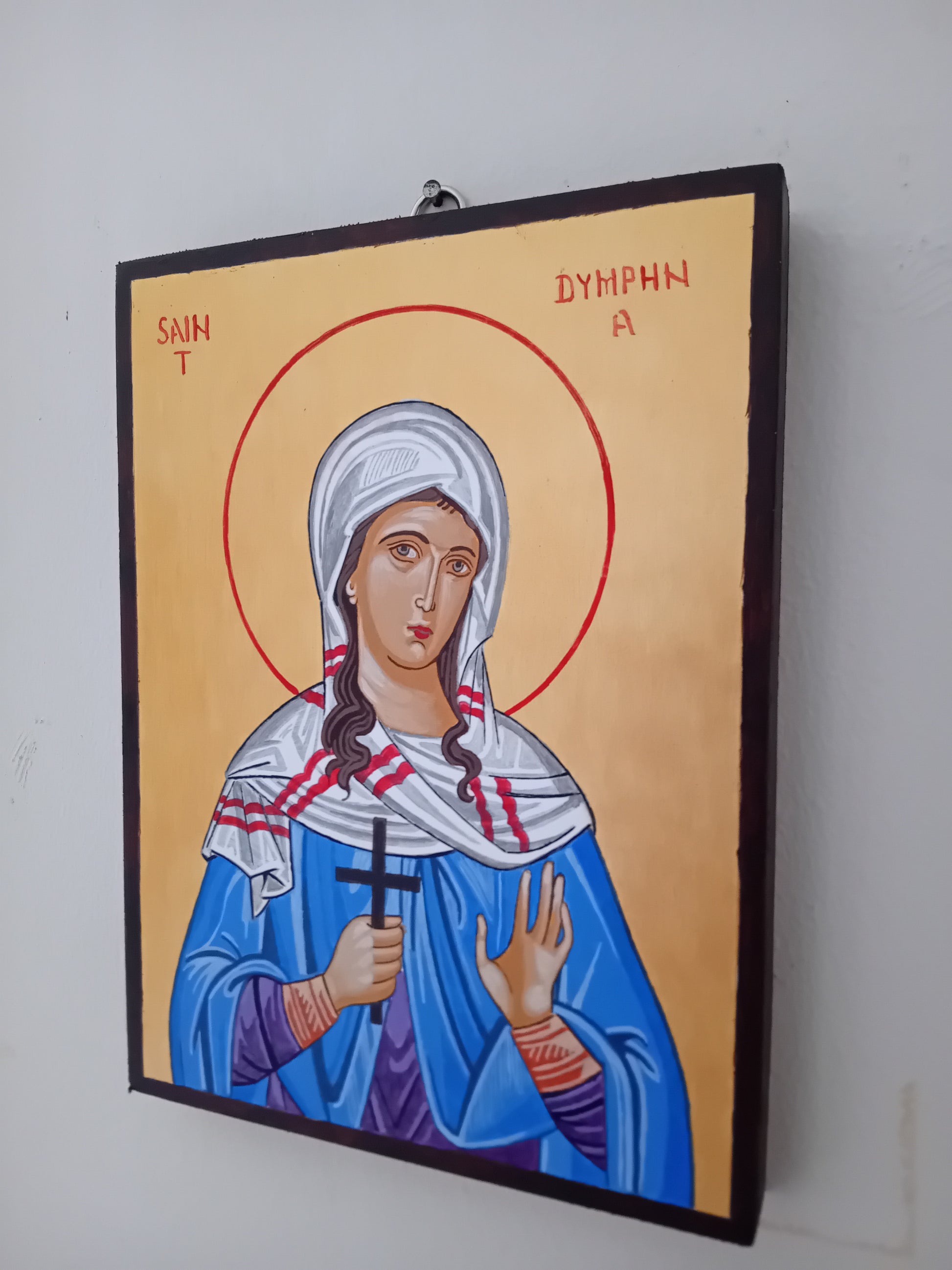 Handpainted orthodox religious icon Saint Dymphna - Handmadeiconsgreece