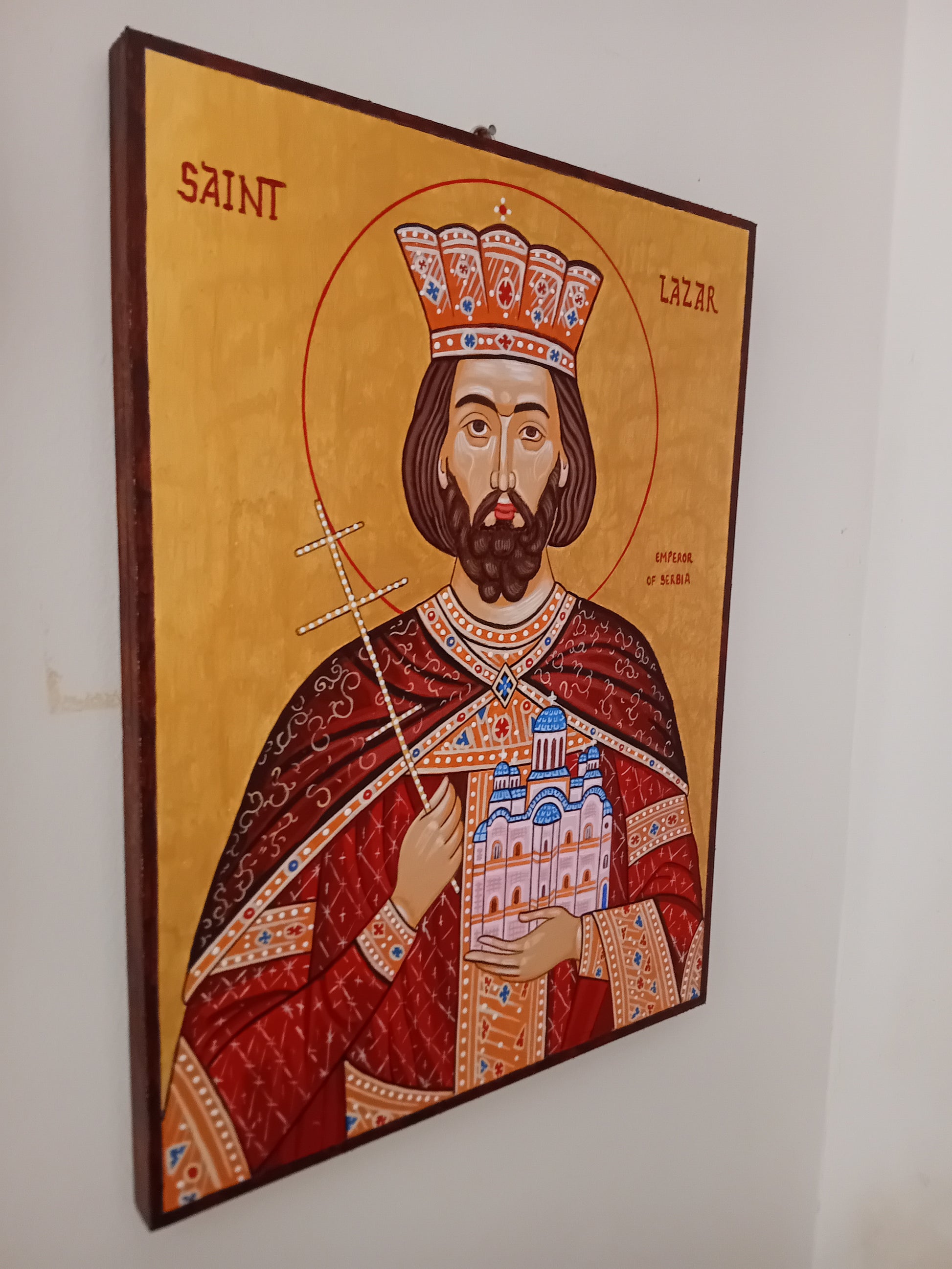 Handpainted orthodox religious icon Saint Lazar Emperor of Serbia - Handmadeiconsgreece