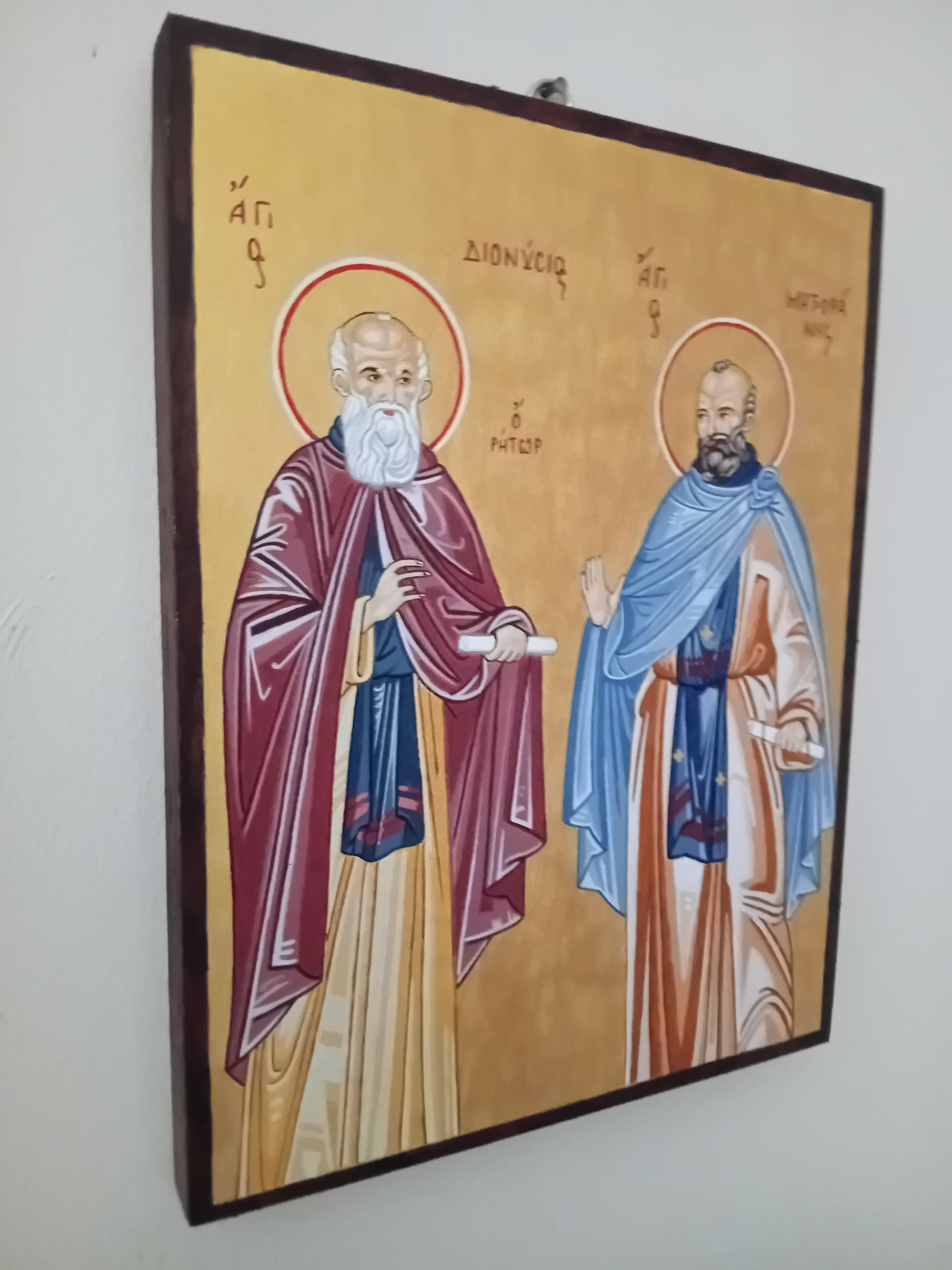 Handpainted orthodox religious icon of Saints Dionysius the Rhetor and Metrophanes the Spiritual - Handmadeiconsgreece 