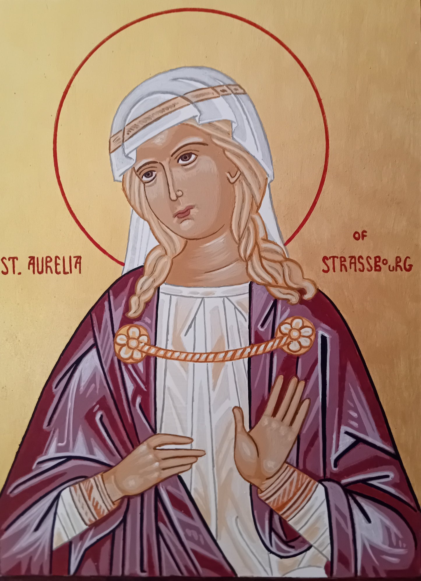 Handpainted catholic religious icon Saint Aurelia of Strasbourg - HandmadeIconsGreece